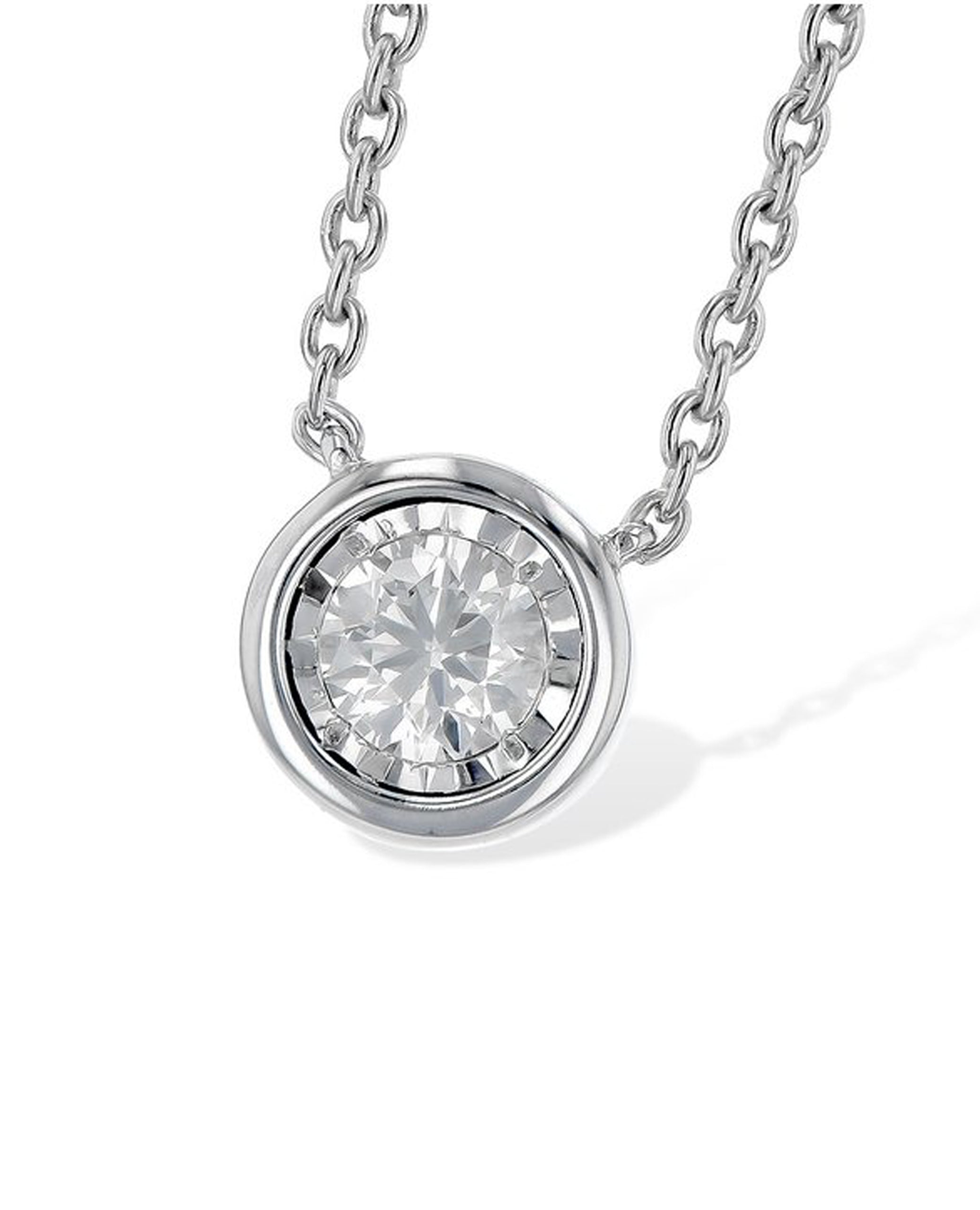 Allison Kaufman 14K White Gold 0.25 Carat Diamond Solitaire Bezel Set Pendant Necklace