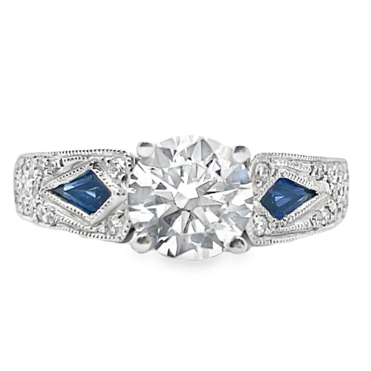 Simon G. 18K White Gold Ring Setting with Round Diamonds 0.20 Carats and Sapphire 0.28 Carats