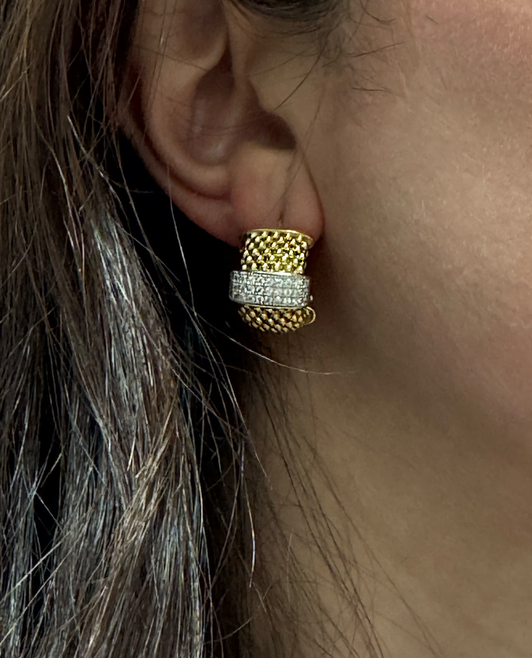 Marcello Pane Sterling Silver Earrings with 18K Yellow Gold Overlay and Cubic Zirconia