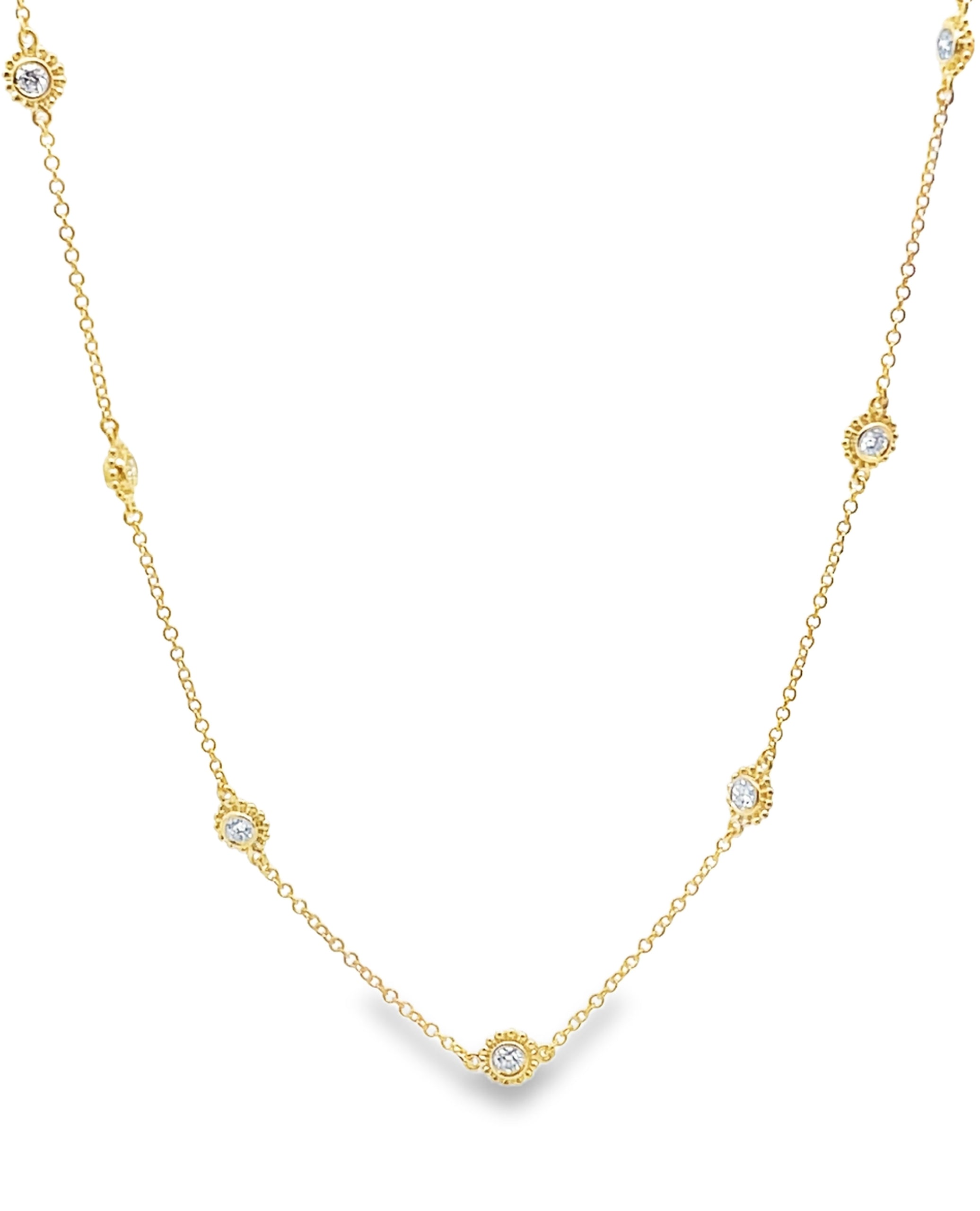 14K Yellow Gold 7 Station Diamond Necklace