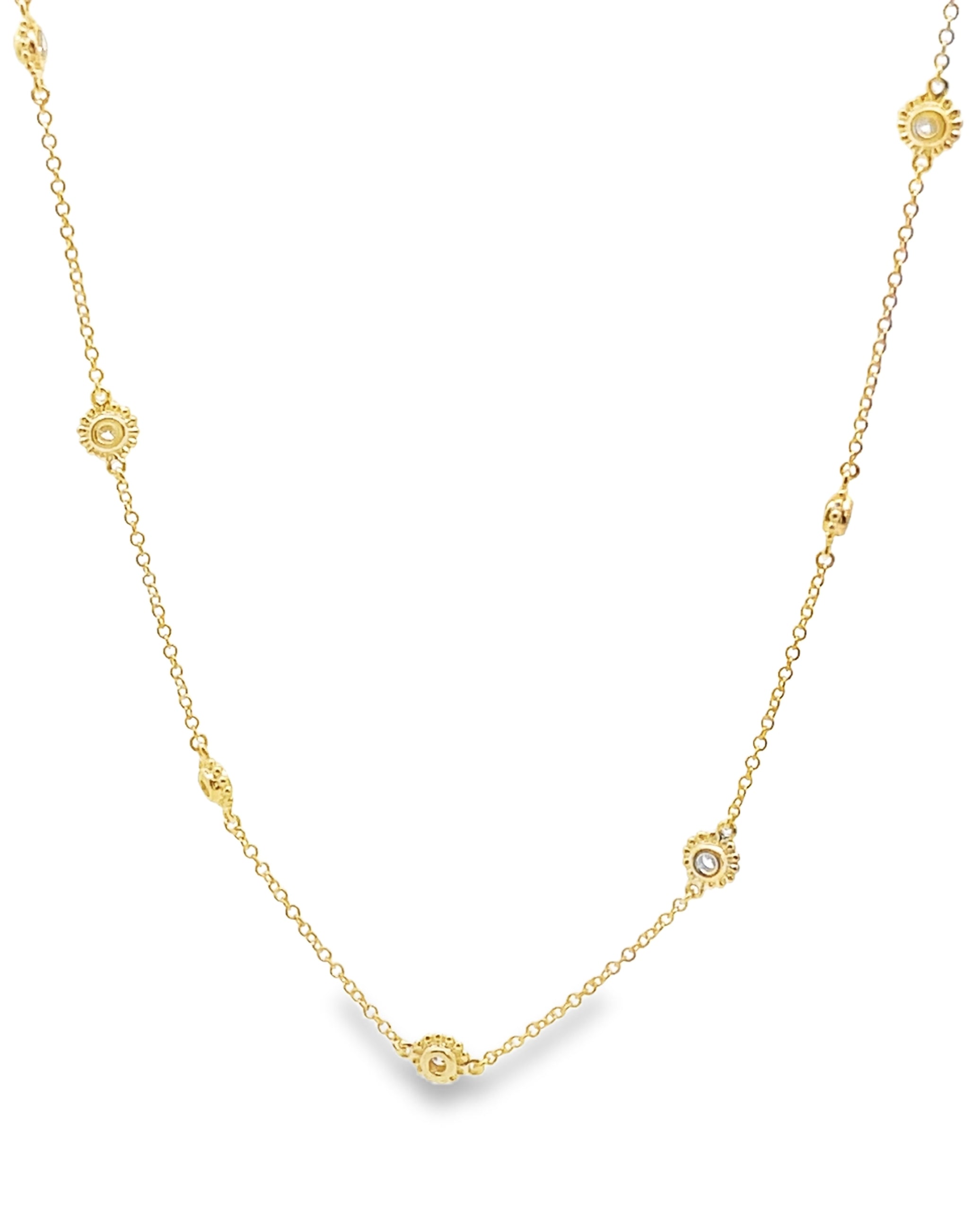 14K Yellow Gold 7 Station Diamond Necklace