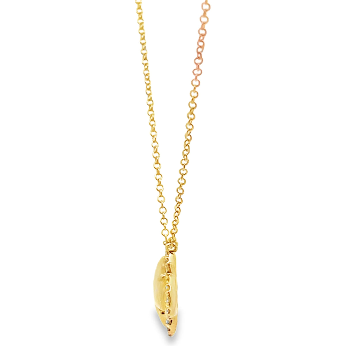 14K Yellow Gold Four Leaf 11.4mm Mother Of Pearl Pendant Necklace with Diamonds