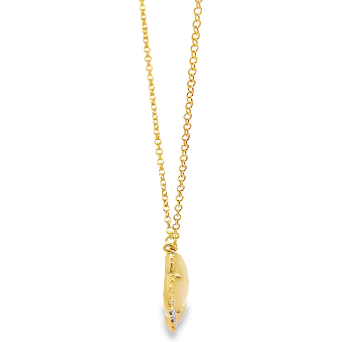 14K Yellow Gold Four Leaf 11.4mm Mother Of Pearl Pendant Necklace with Diamonds