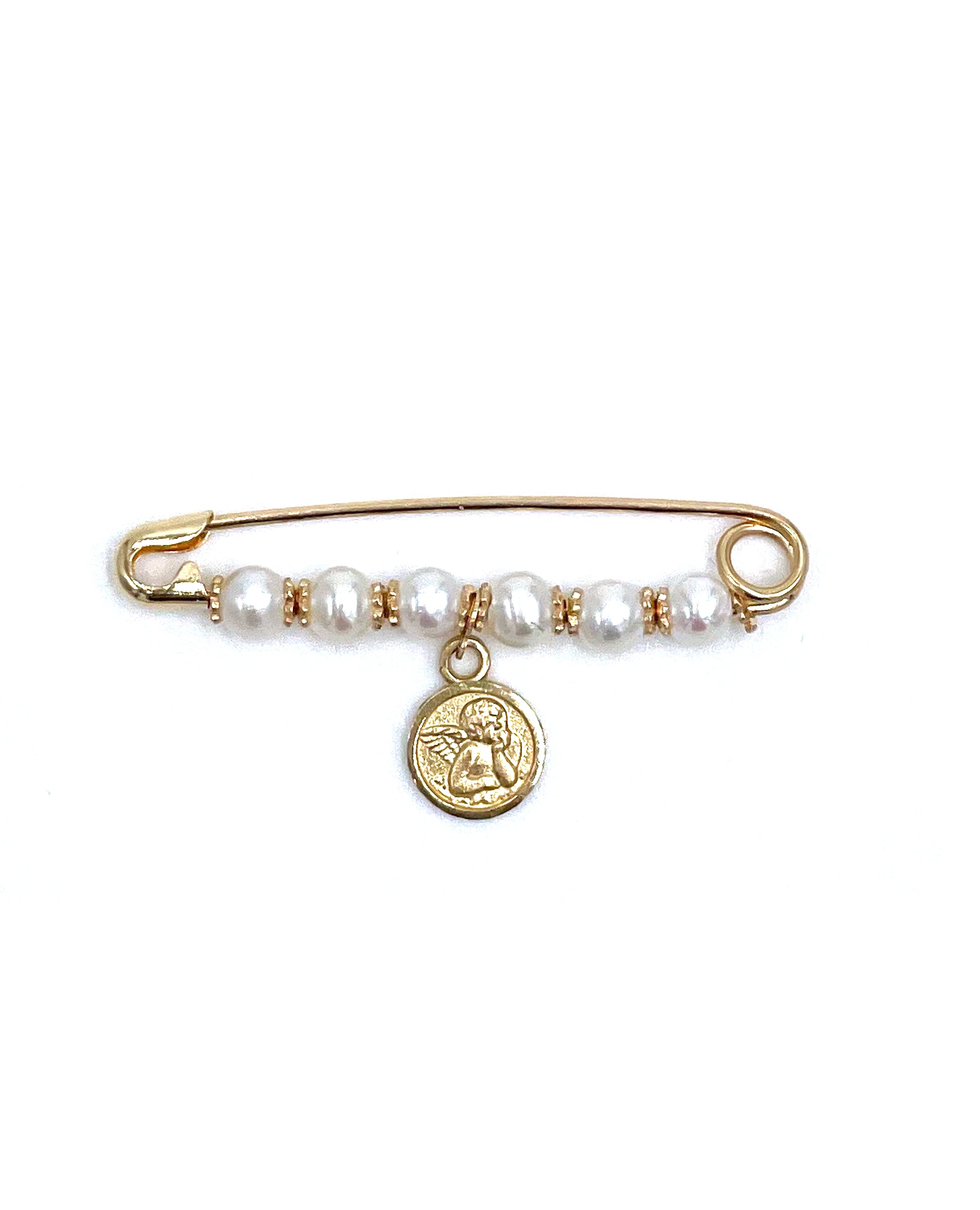 14K Yellow Gold Angel Baby Pin with Pearls