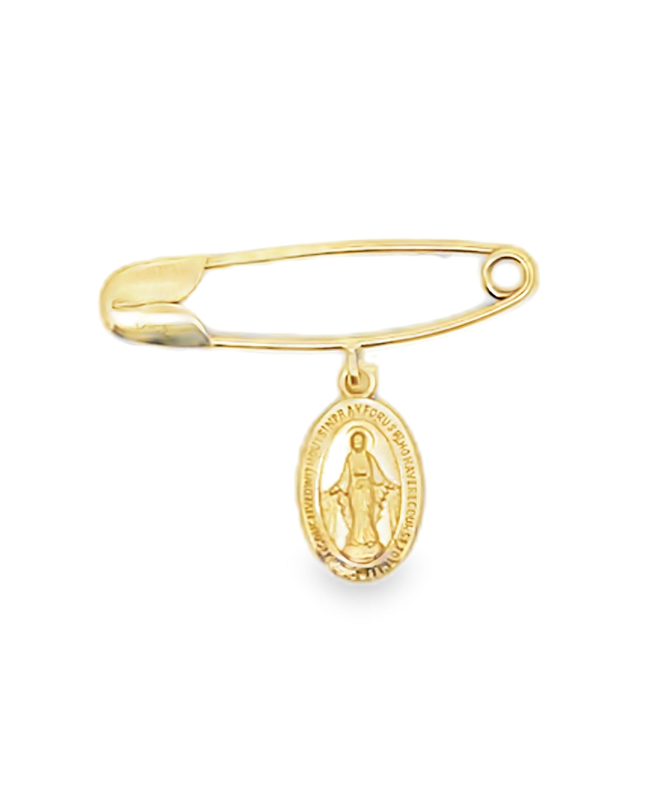 14K Yellow Gold Baby Pin with Miraculous Medal