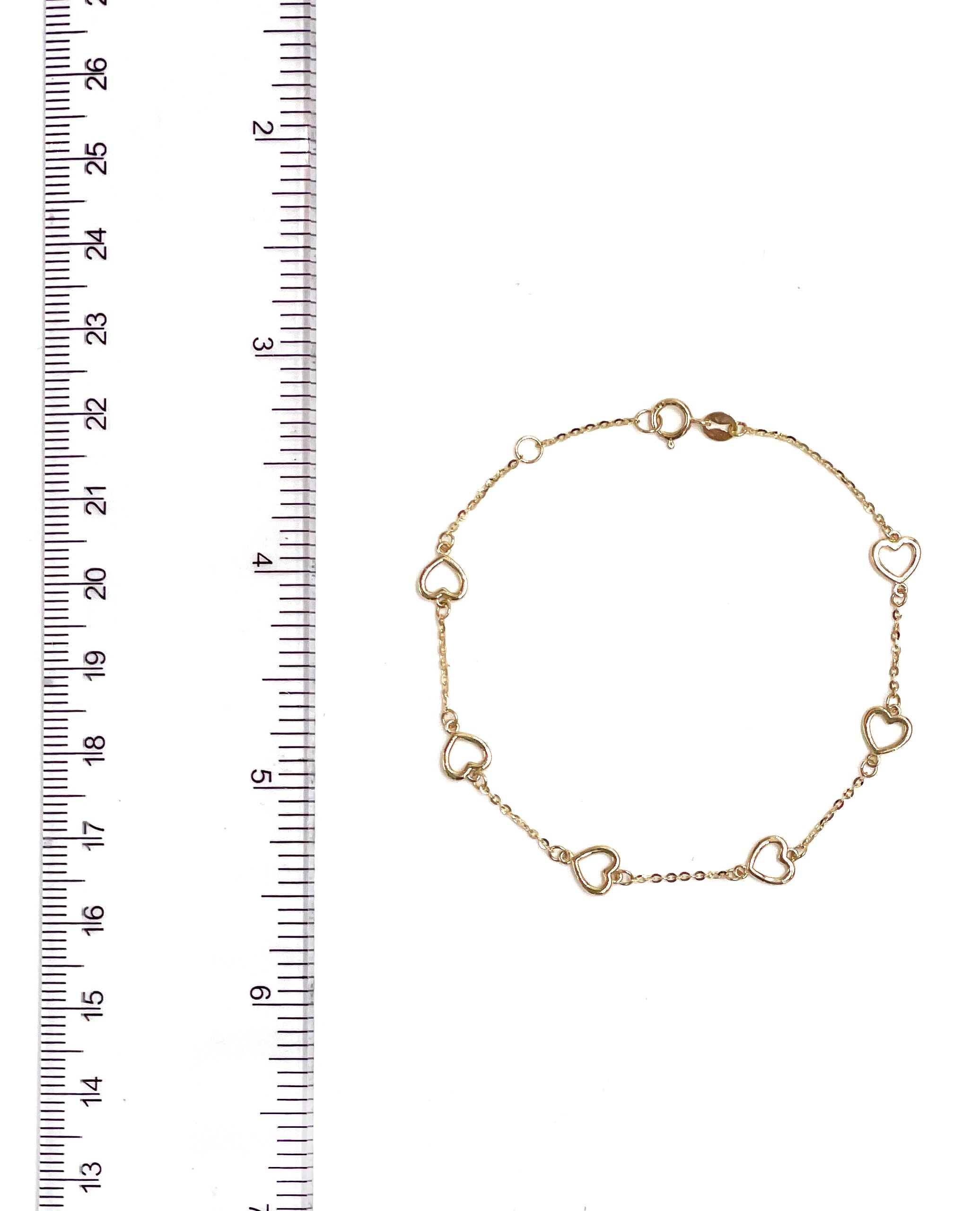 14K Yellow Gold Bracelet with Open Hearts