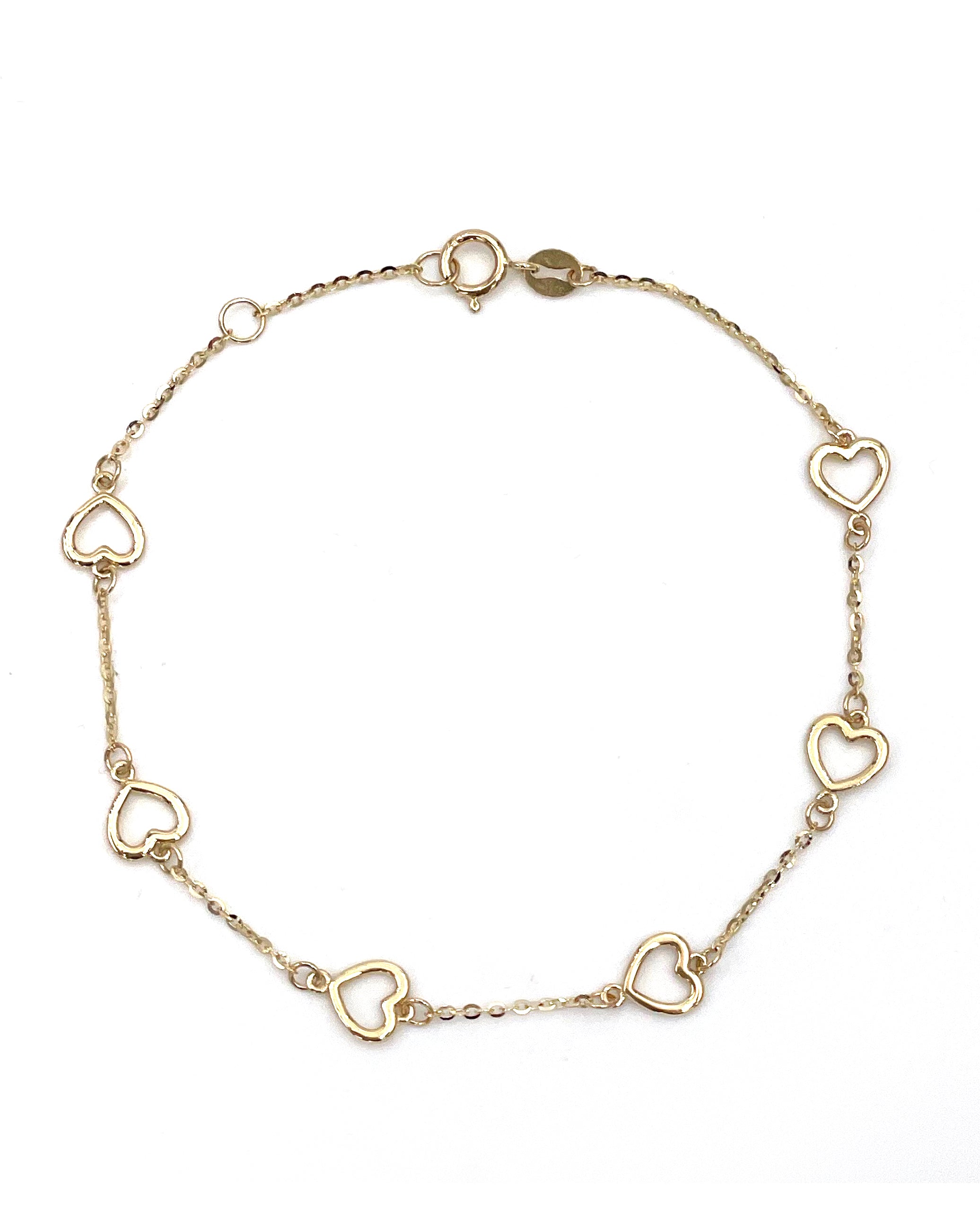 14K Yellow Gold Bracelet with Open Hearts