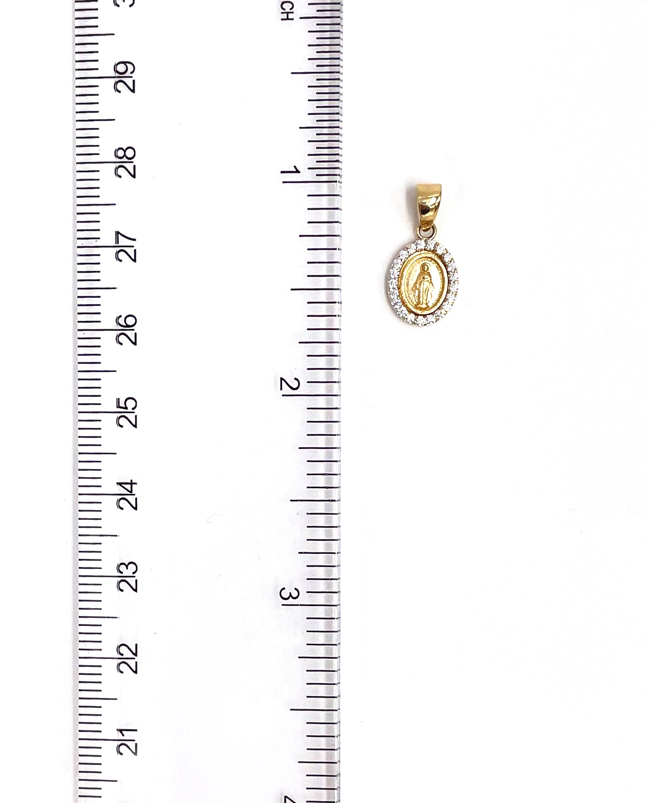14K Yellow Gold Mini Miraculous Medal with Cubic Zirconia