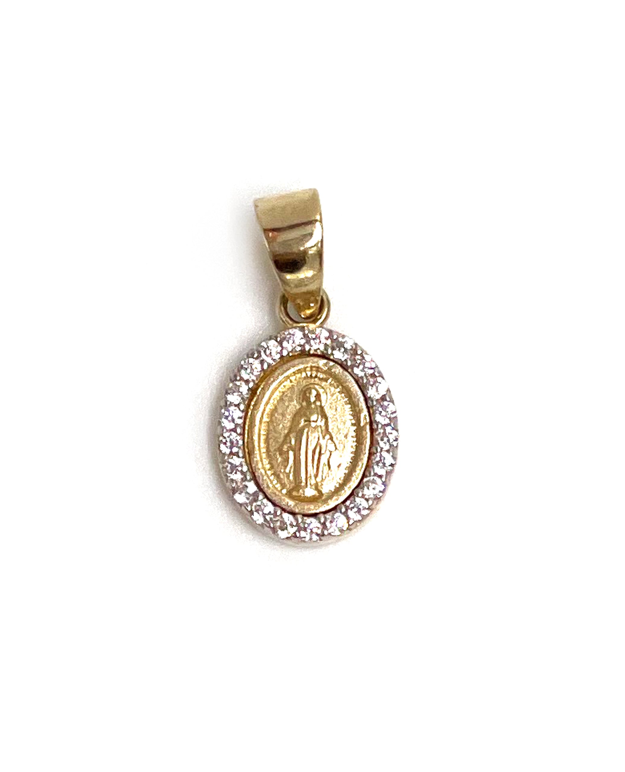 14K Yellow Gold Mini Miraculous Medal with Cubic Zirconia