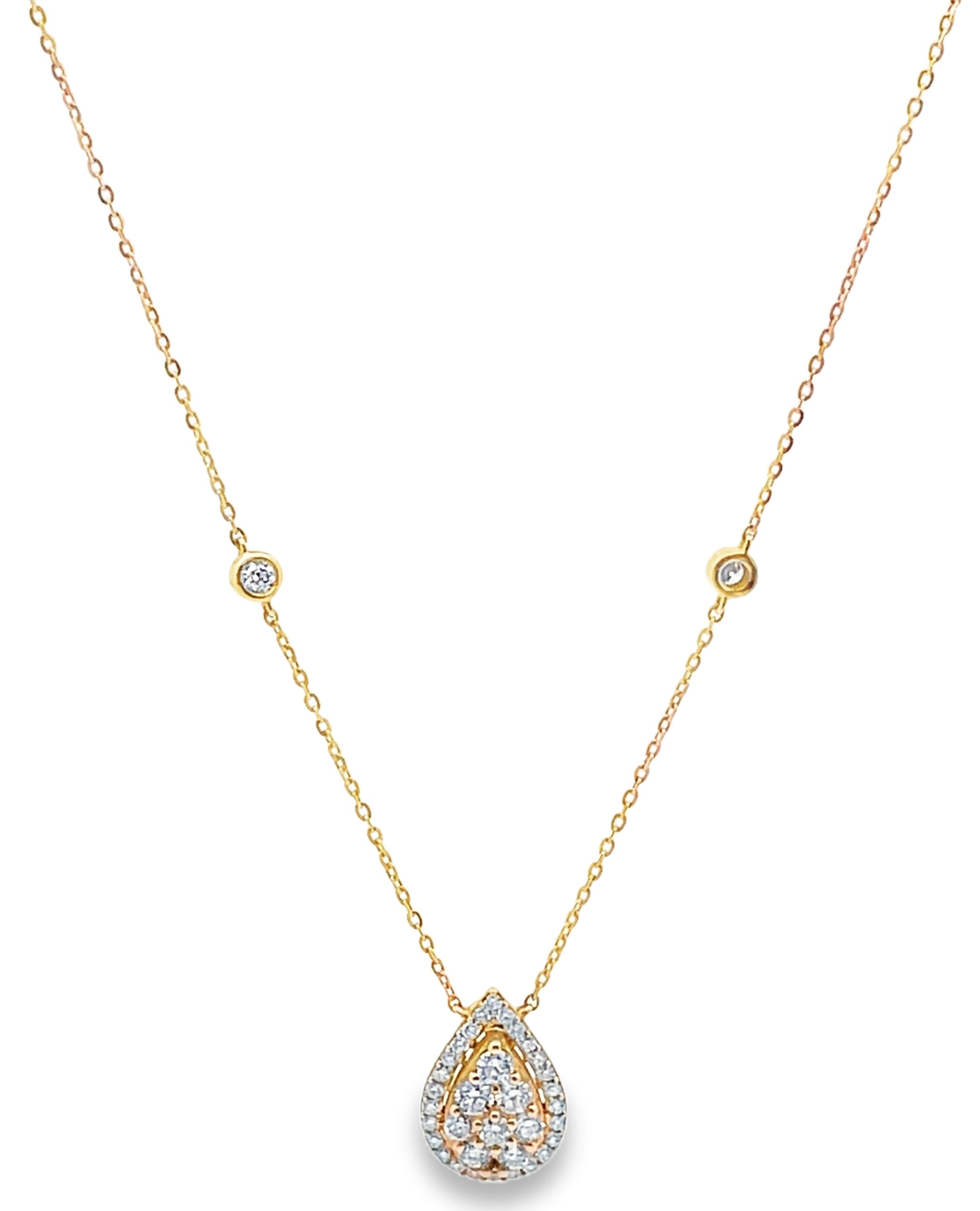 18K Yellow Gold Pear Shaped Necklace with Diamonds