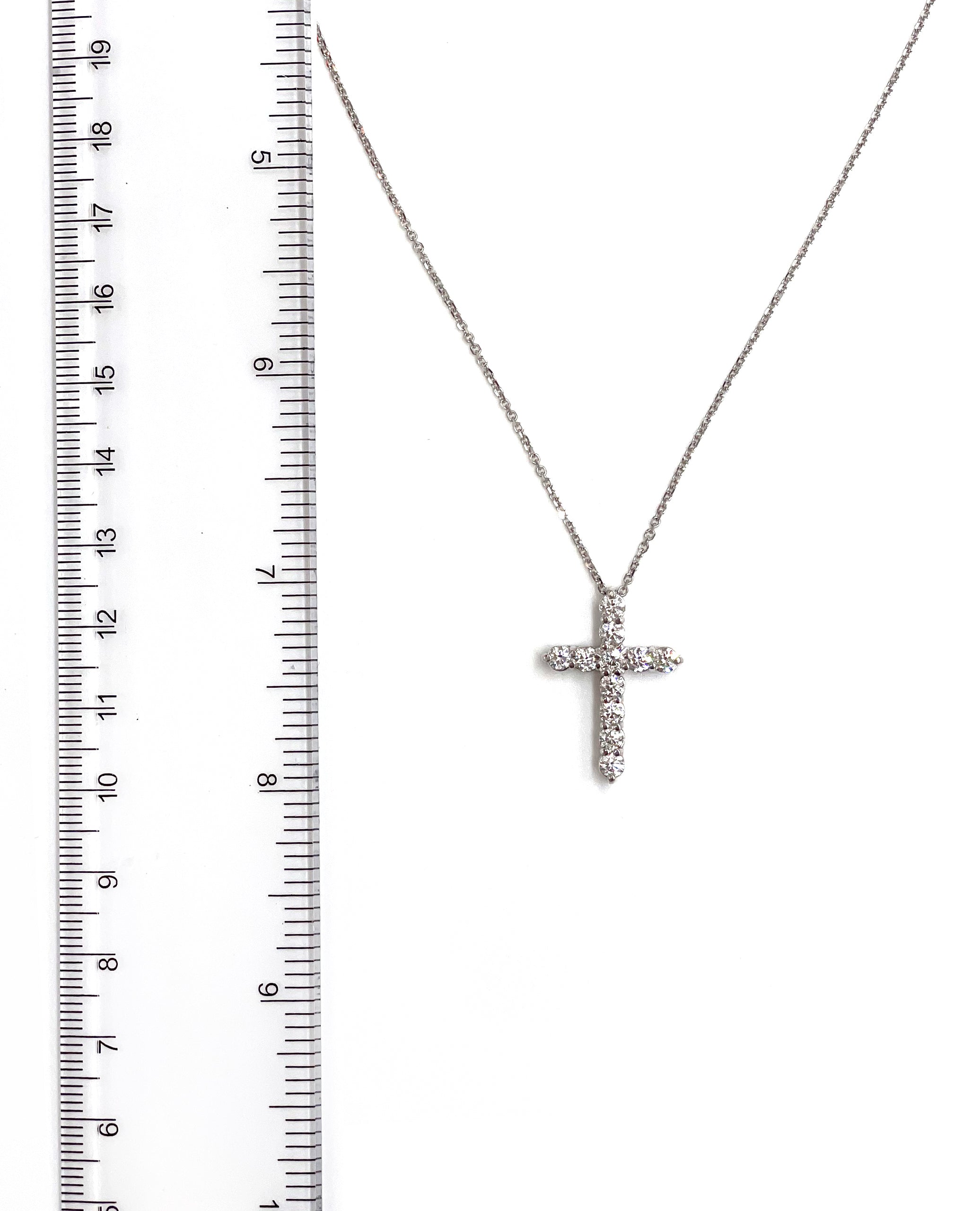 14K White Gold Diamond Cross Necklace