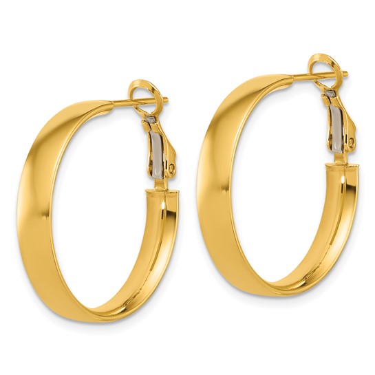 14K Yellow Gold Flat Tube Omega Back Hoop Earrings