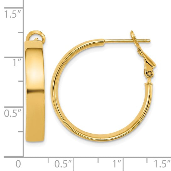 14K Yellow Gold Flat Tube Omega Back Hoop Earrings