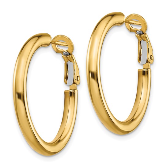 14K Yellow Gold Round Omega Back Hoop Earrings- 3x25mm
