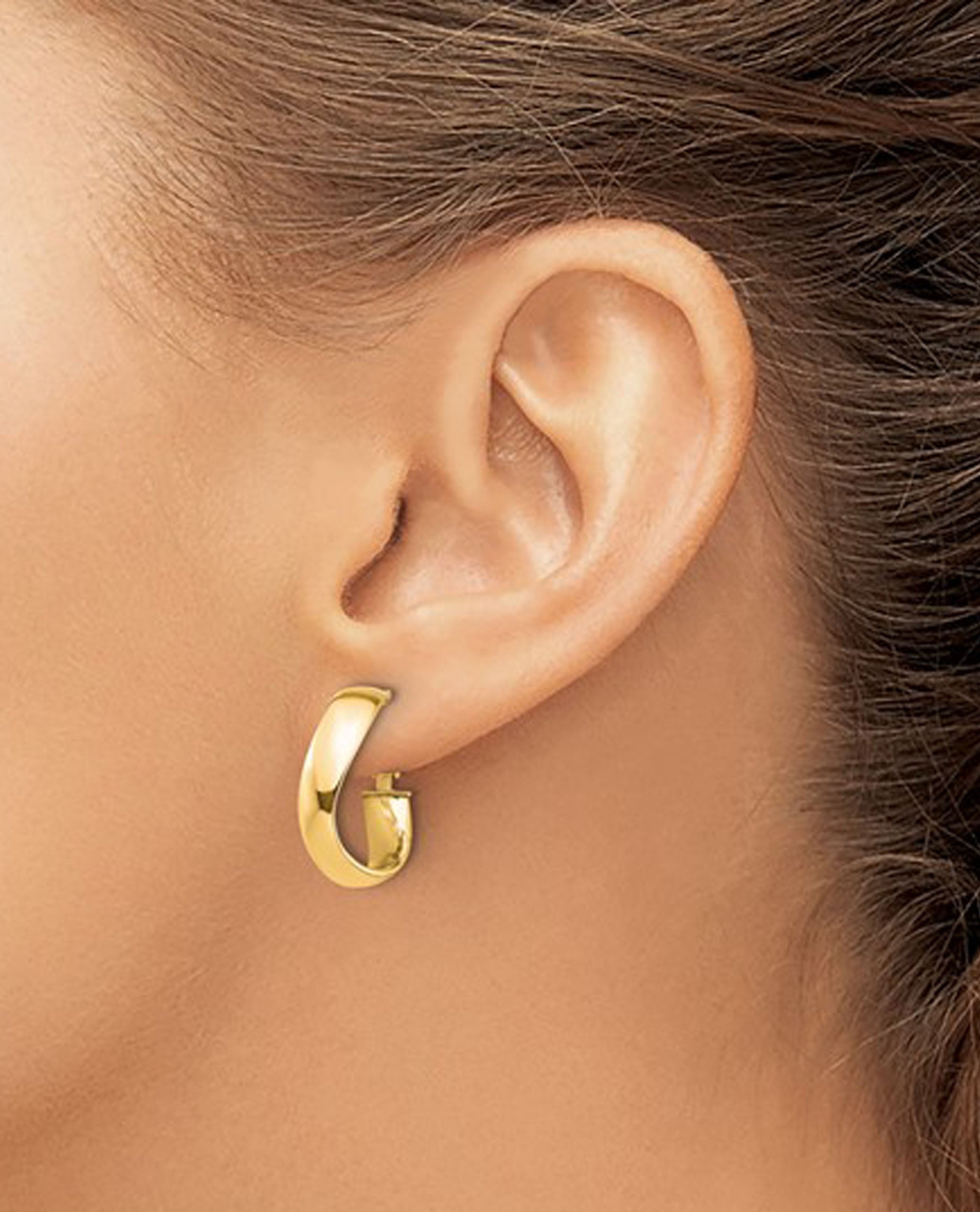 14K Yellow Gold Wavy Omega Back Hoop Earrings- 5mm