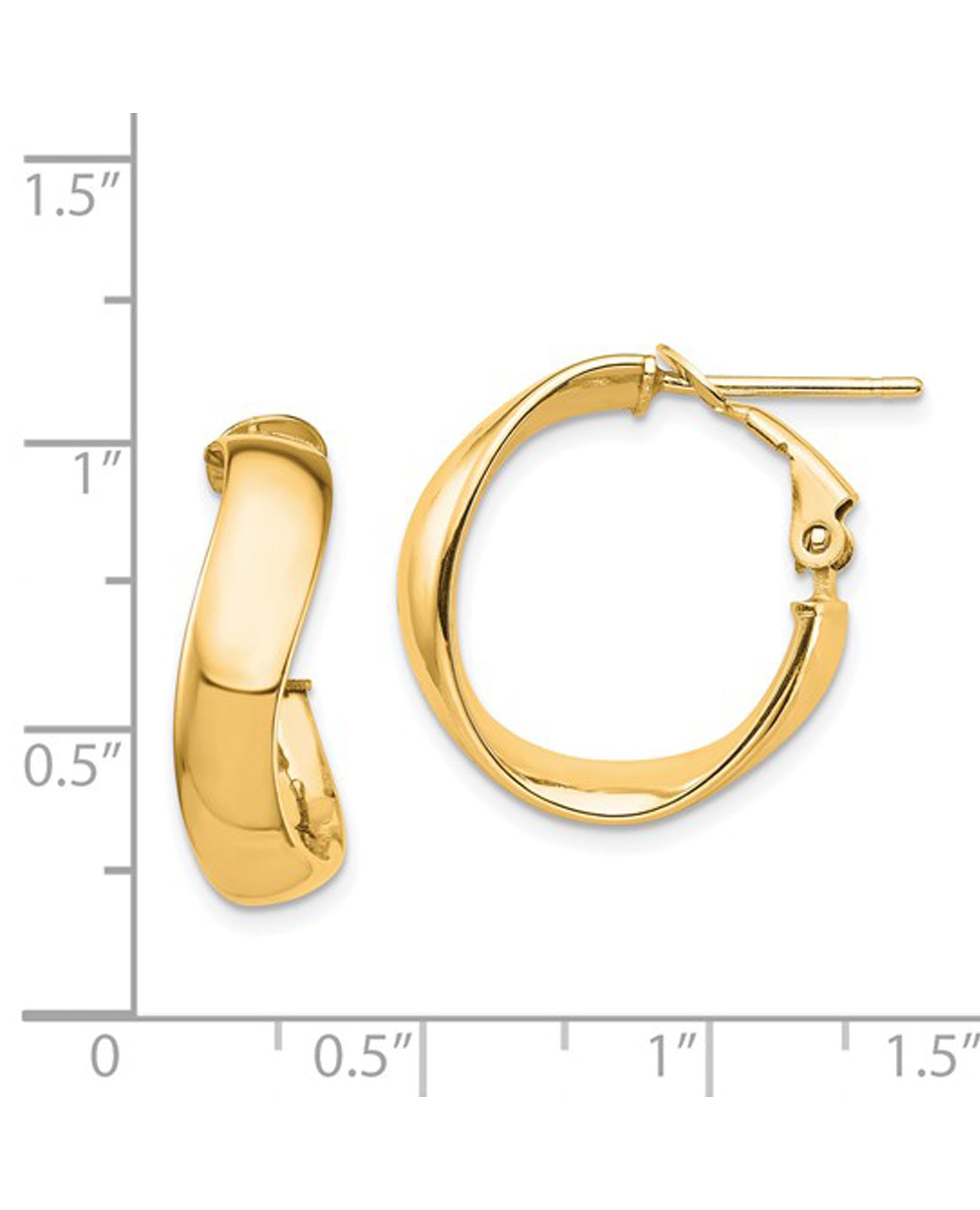 14K Yellow Gold Wavy Omega Back Hoop Earrings- 5mm