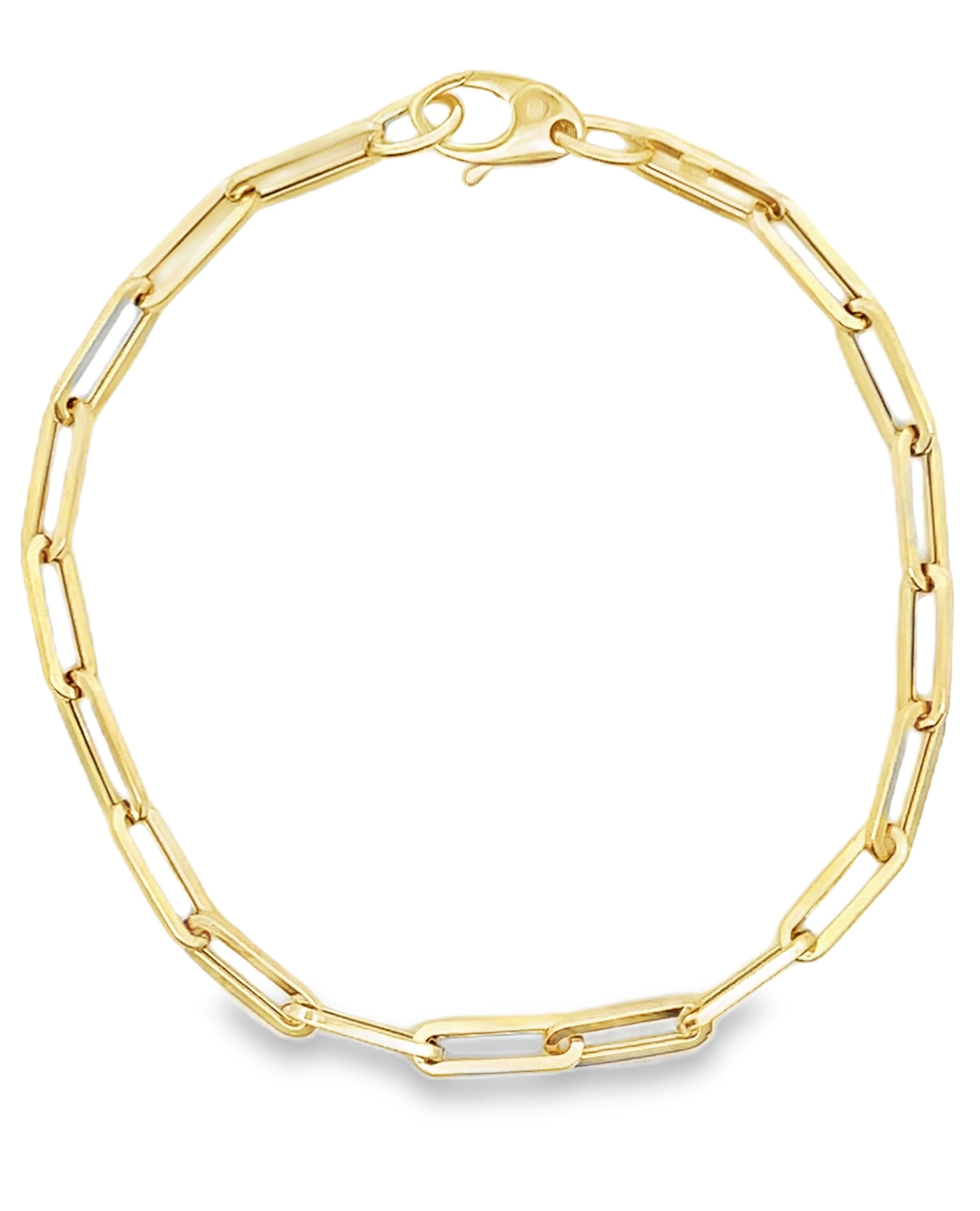 14K Yellow Gold Semi Hollow Paperclip Link Bracelet 3.8mm
