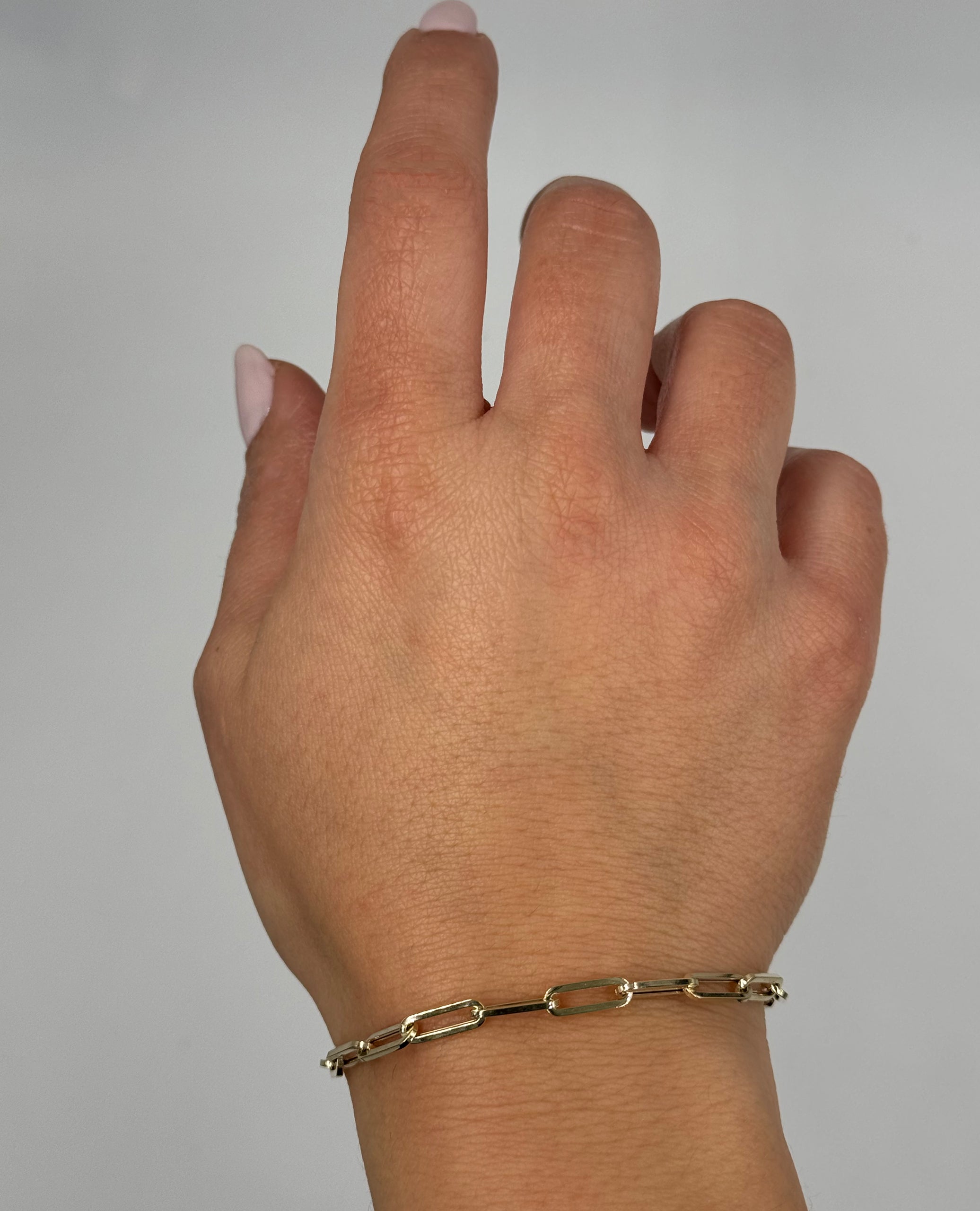 14K Yellow Gold Semi Hollow Paperclip Link Bracelet 3.8mm