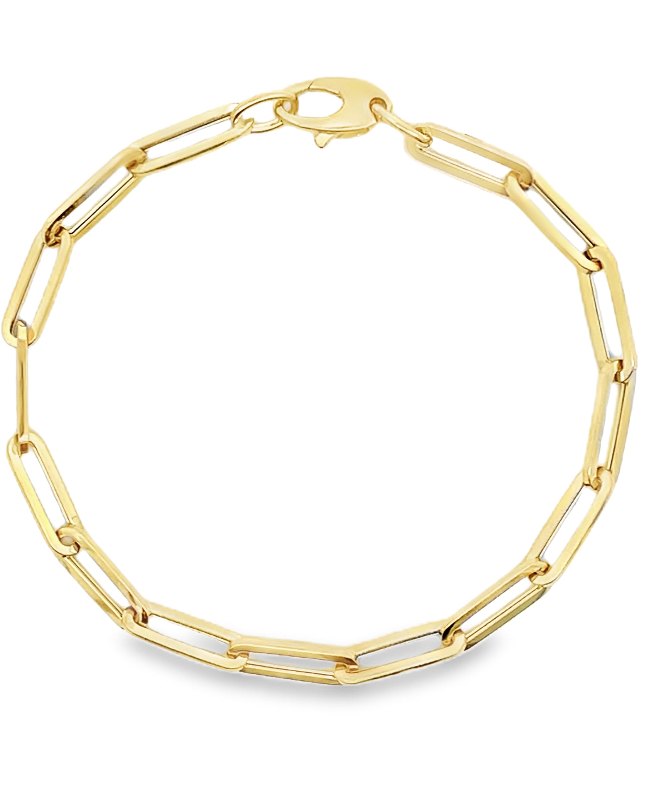14K Yellow Gold Semi Hollow Paperclip Link Bracelet 4.4mm