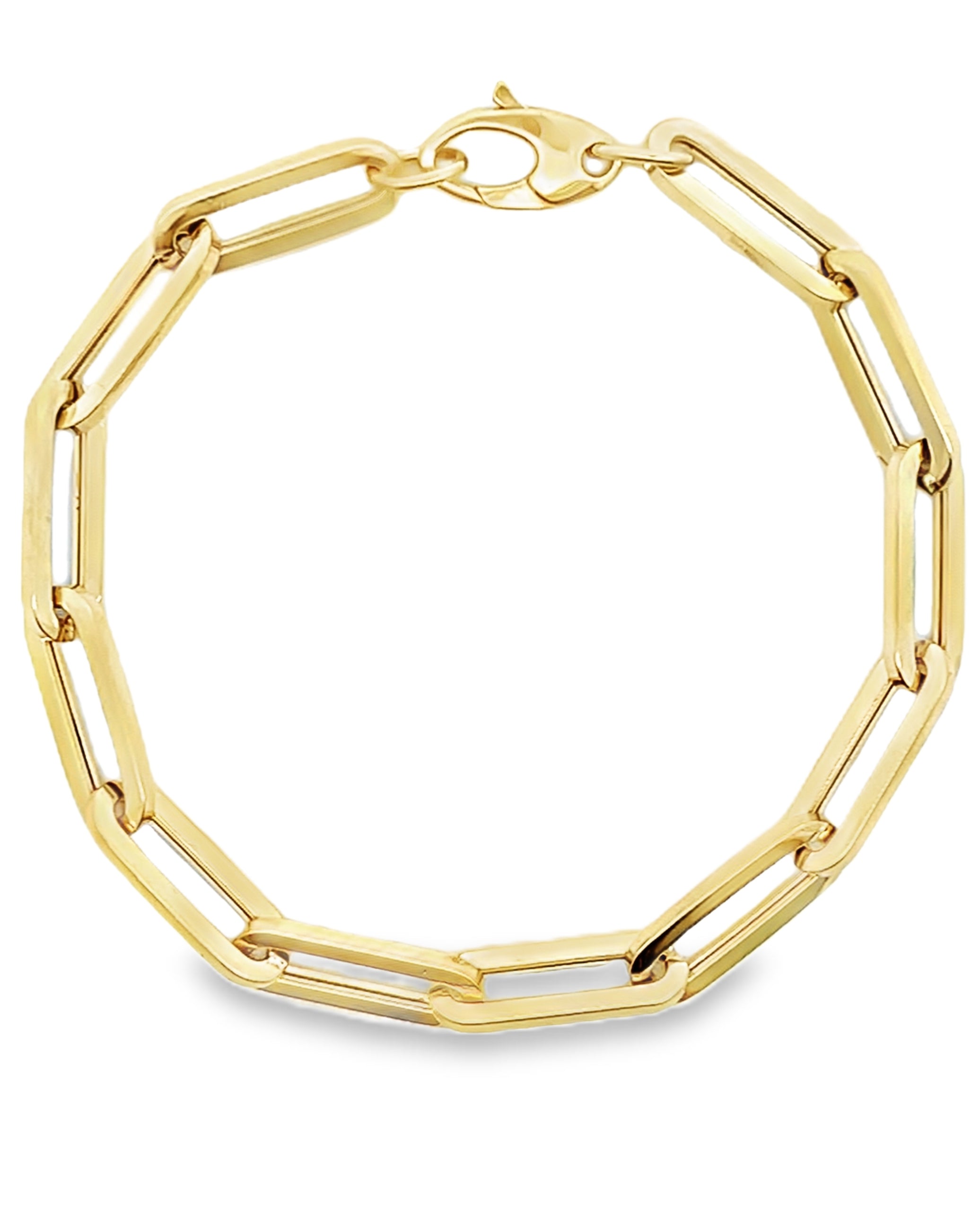 14K Yellow Gold Semi Hollow Paperclip Link Bracelet 5.8mm