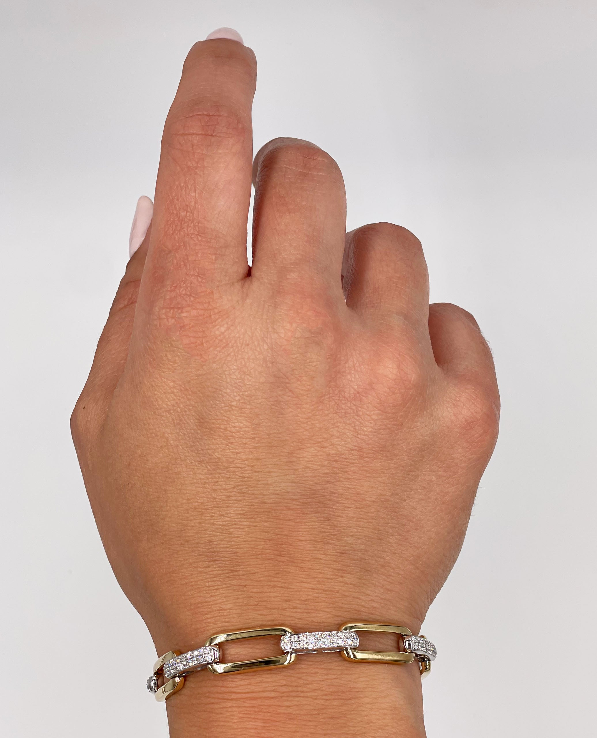 Paperclip Bracelet with Pave Diamonds in 14K Yellow & White Gold & Hidden Clasp