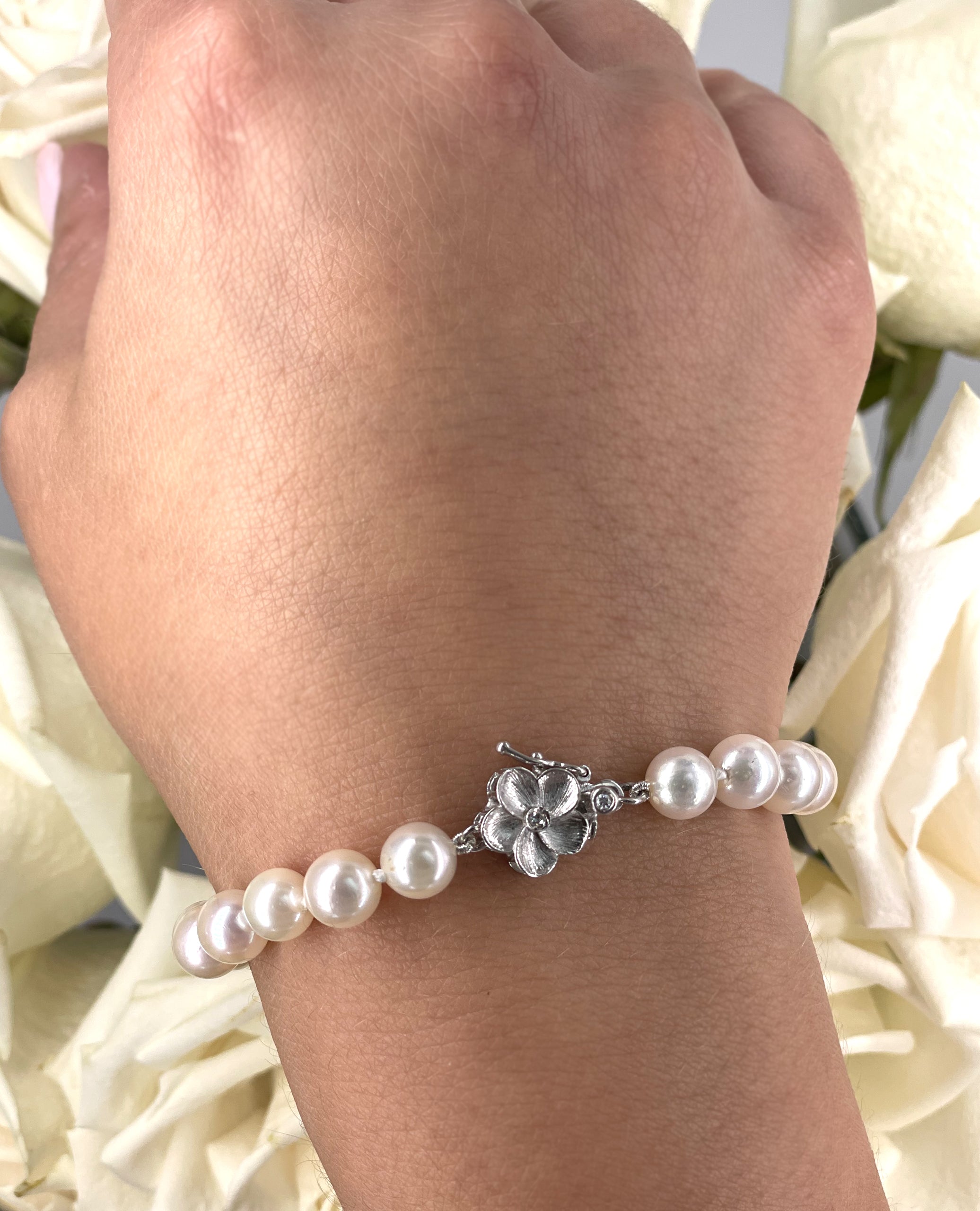 Akoya Pearl Bracelet with Flower Clasp