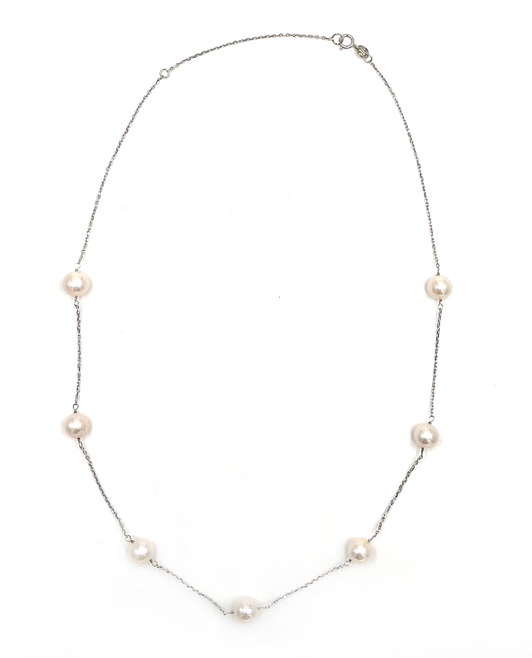 14K White Gold Freshwater Pearl Tin Cup Necklace