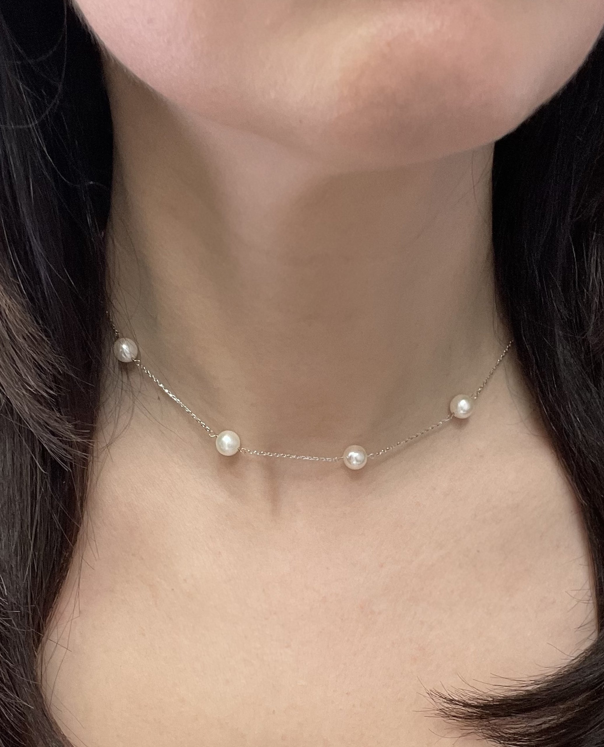 14K White Gold Freshwater Pearl Tin Cup Necklace