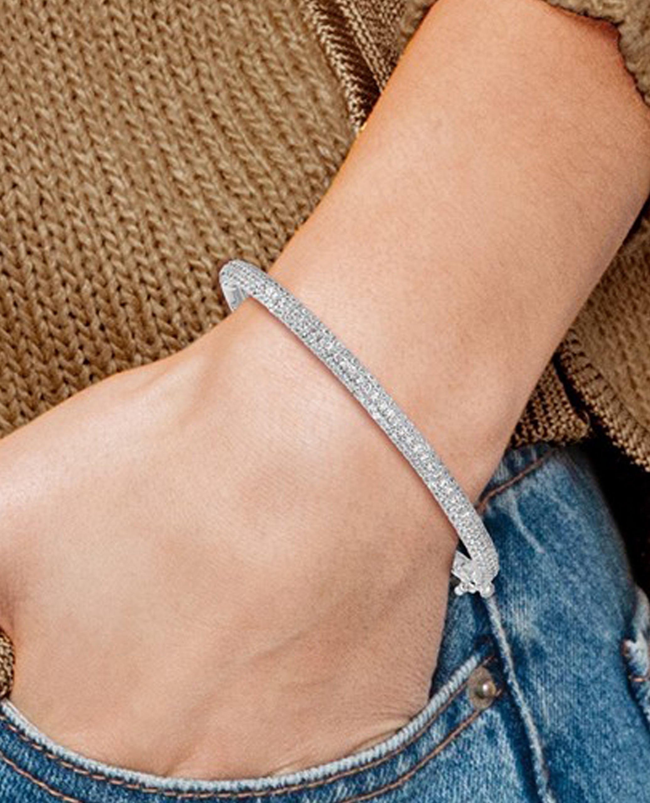 Sterling Silver Pave CZ Hinged Bangle Bracelet