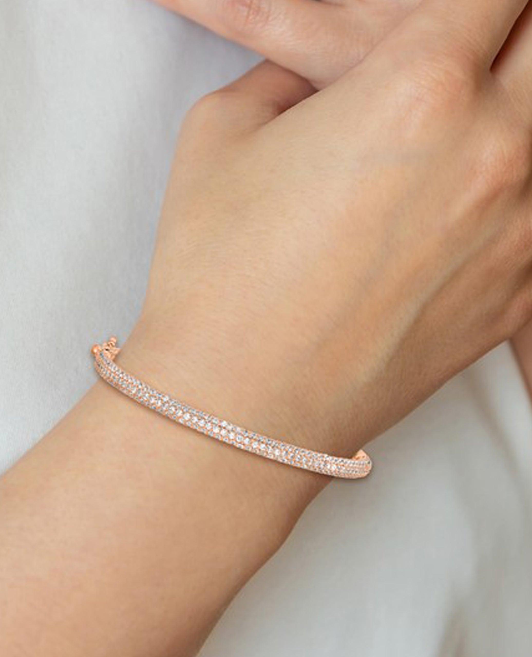 Sterling Silver Rose-Gold Plated CZ Bangle Bracelet