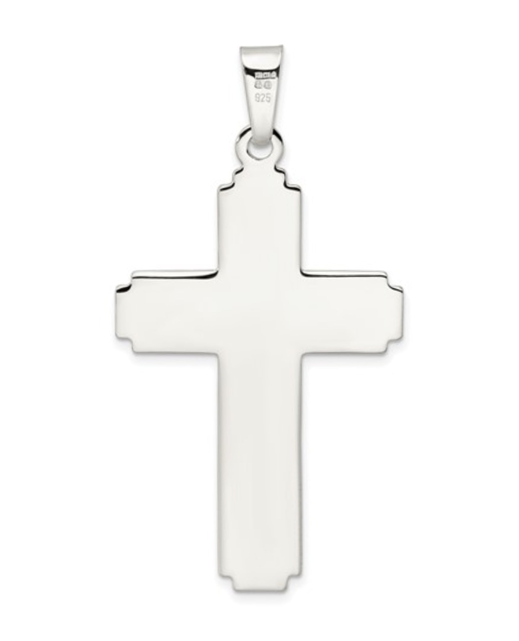 Sterling Silver Polished with Edge Lines Large Latin Cross Pendant