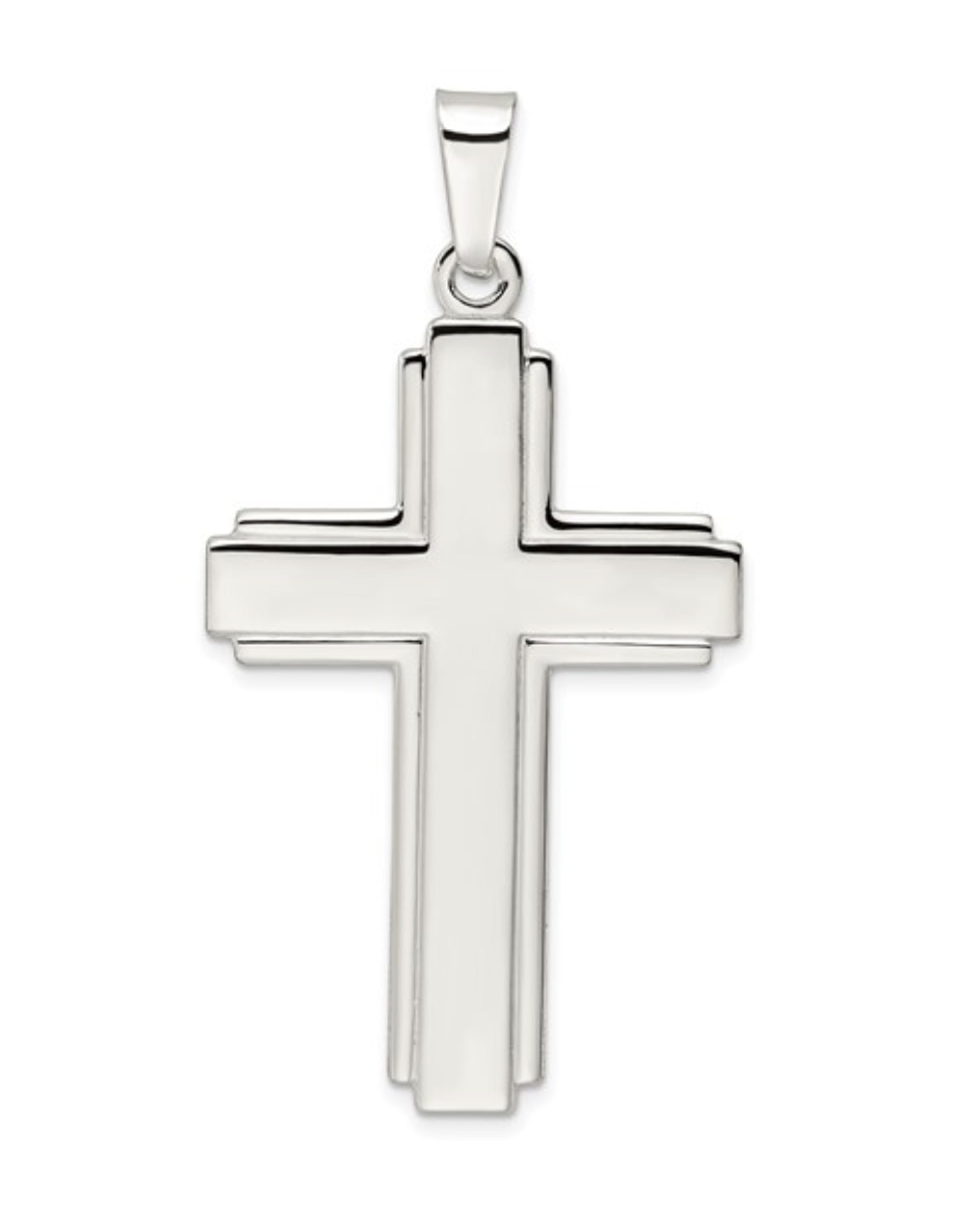 Sterling Silver Polished with Edge Lines Large Latin Cross Pendant