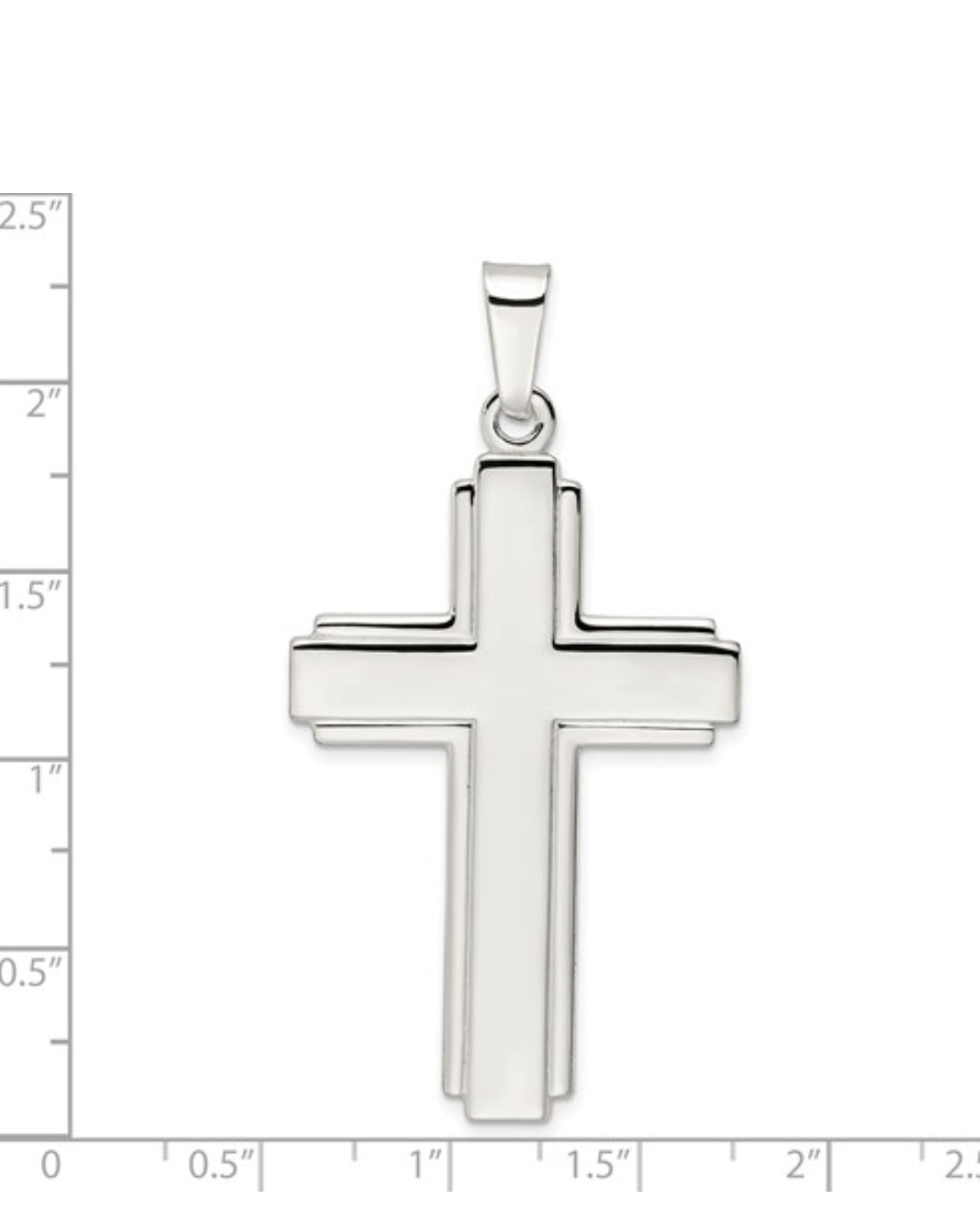 Sterling Silver Polished with Edge Lines Large Latin Cross Pendant