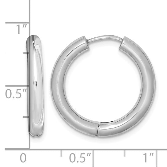 Sterling Silver Rhodium Polished Hinged Hoop Earrings