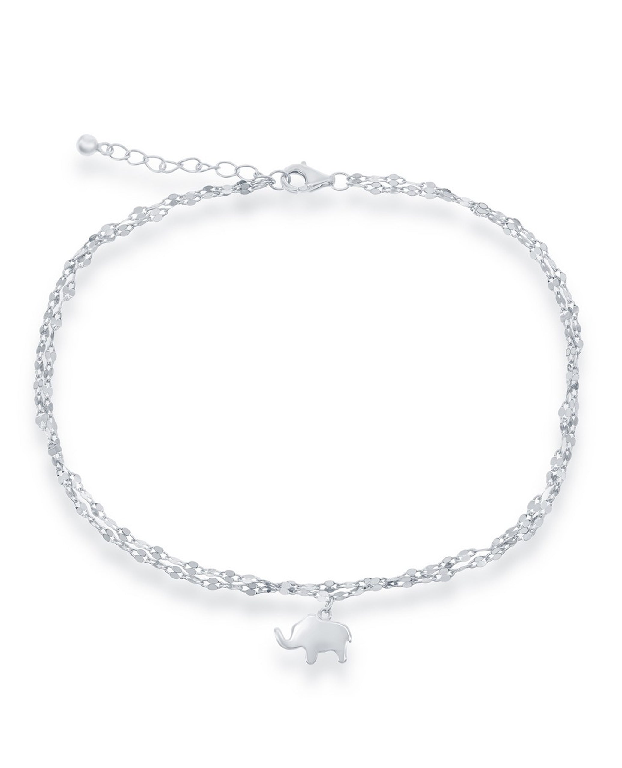 Sterling Silver Double Strand Anklet with Elephant Charm