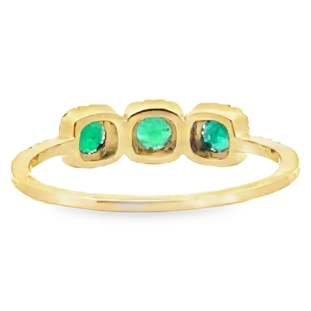 Meira T R10082/YE 14K Yellow Gold Three Stone Emerald & Diamond Ring