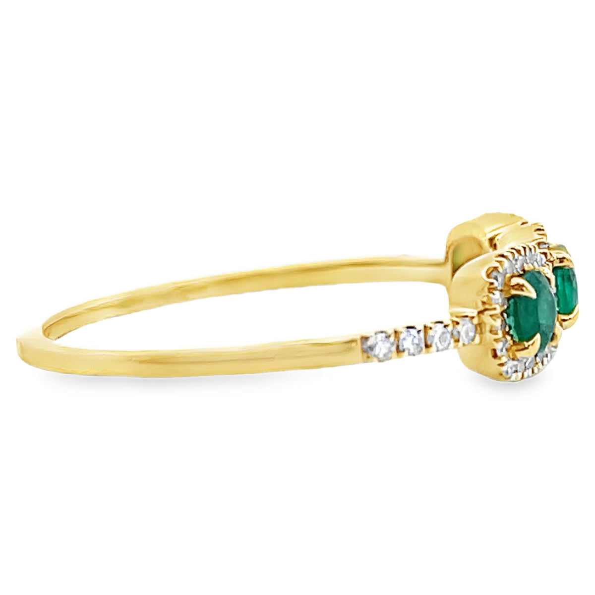 Meira T R10082/YE 14K Yellow Gold Three Stone Emerald & Diamond Ring