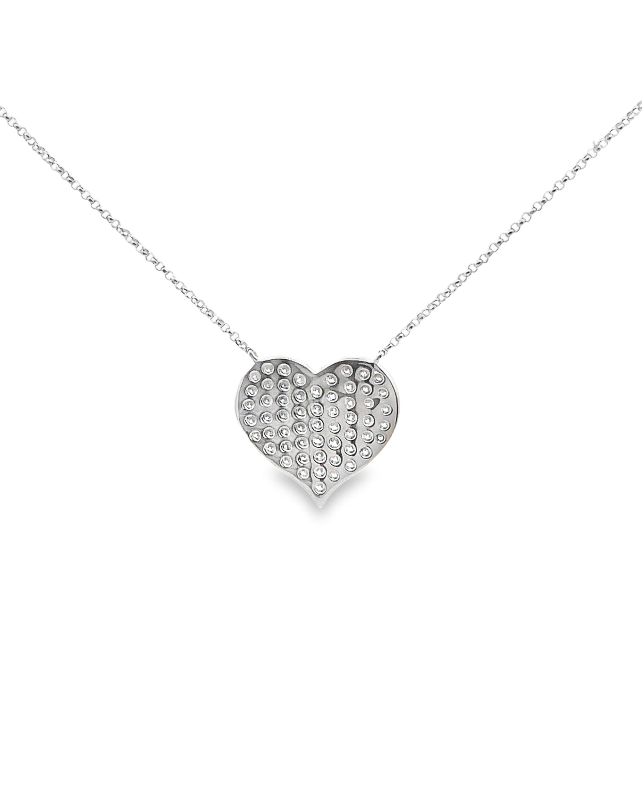 18K White Gold Pave Heart Necklace