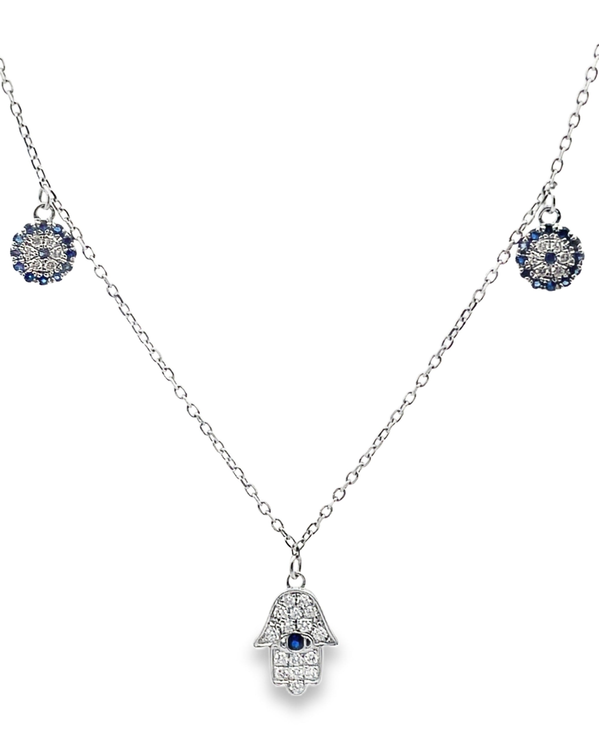 18K White Gold Hamsa & Evil Eye Necklace