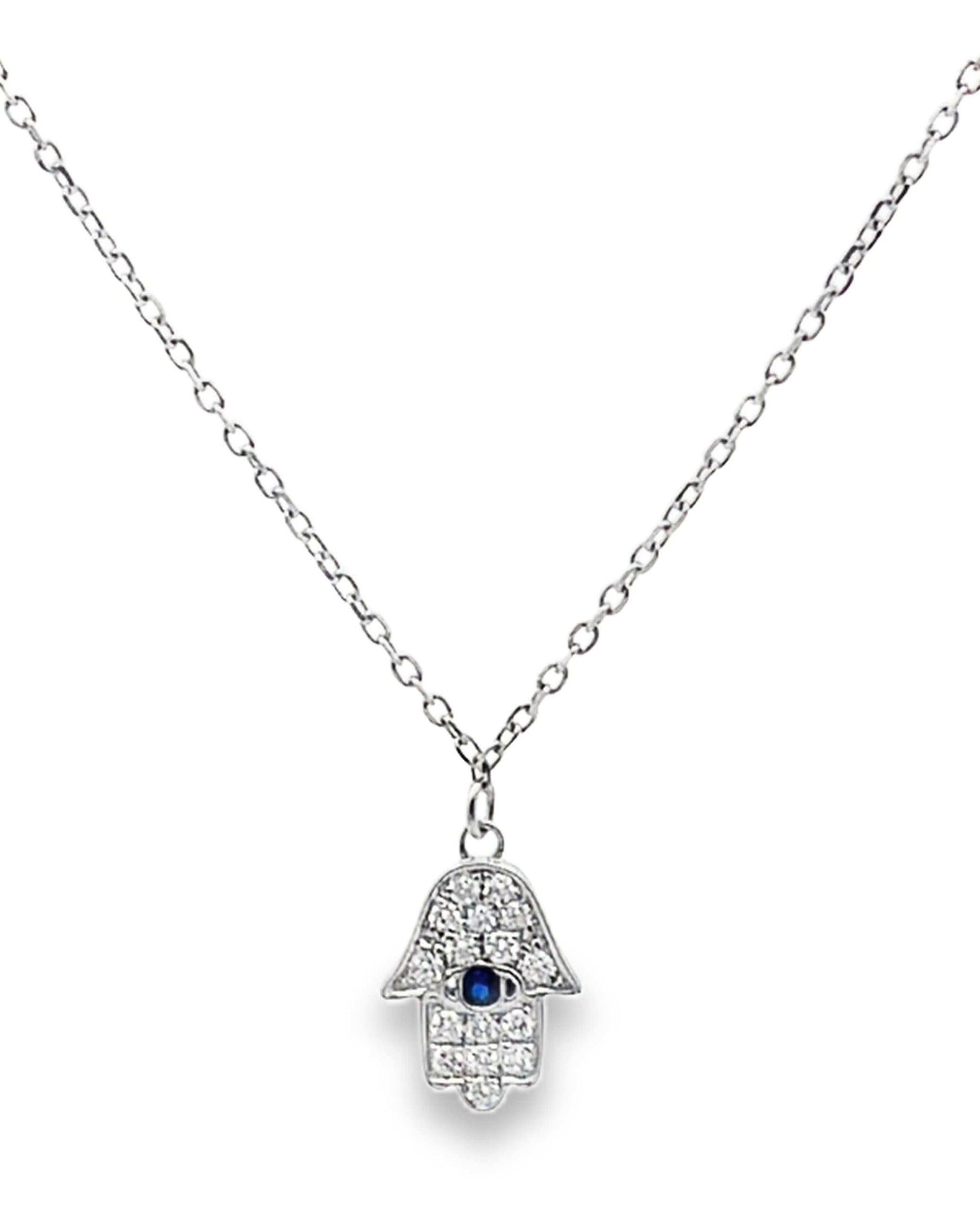 18K White Gold Hamsa & Evil Eye Necklace
