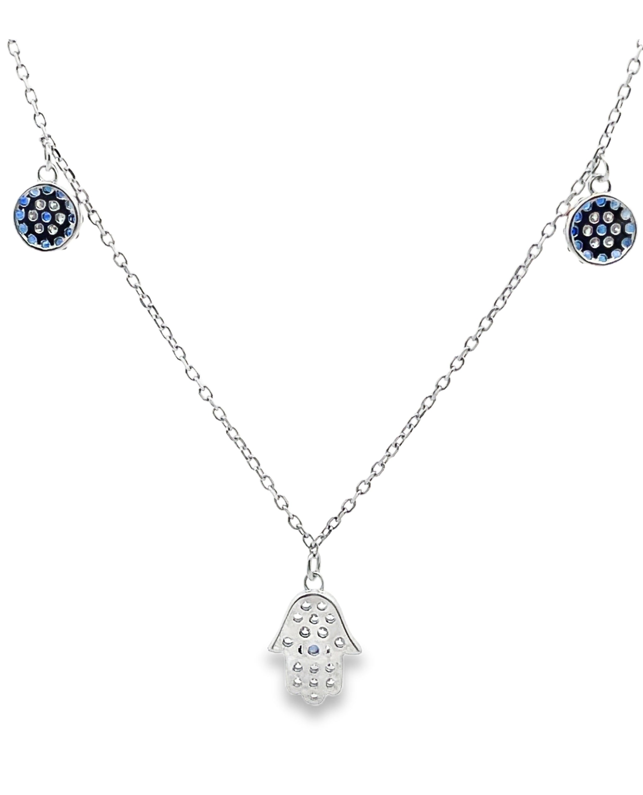 18K White Gold Hamsa & Evil Eye Necklace