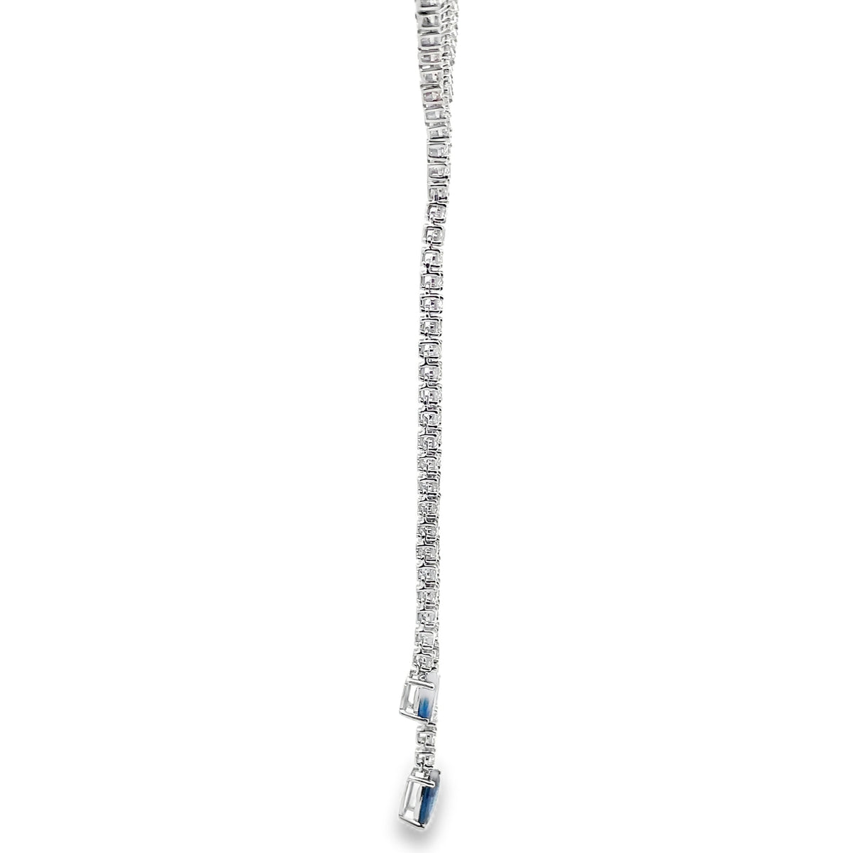 18K White Gold Lariat Diamond & Blue Sapphire Necklace