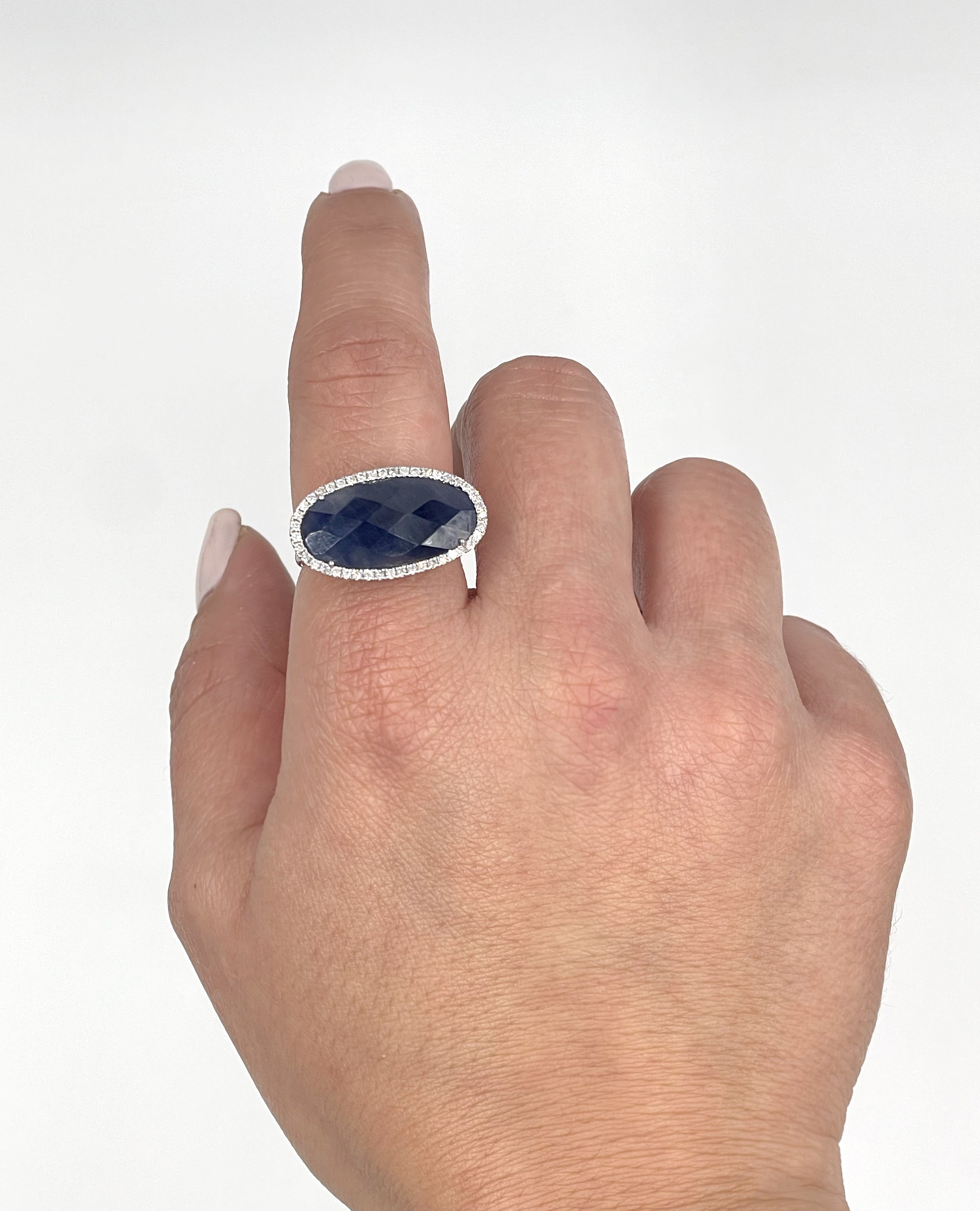 Meira T R3080/WB 14K White Gold Ring with Sapphire and Diamonds