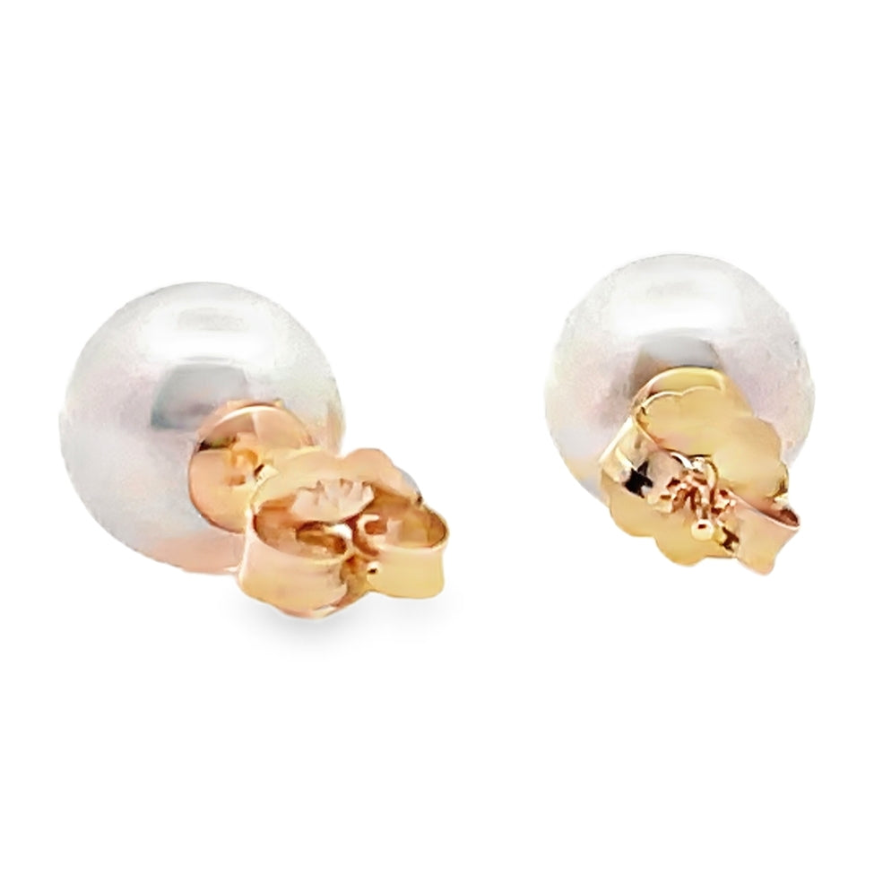 14K Yellow Gold 8.5mm Akoya Pearl Stud Earrings with Pushbacks