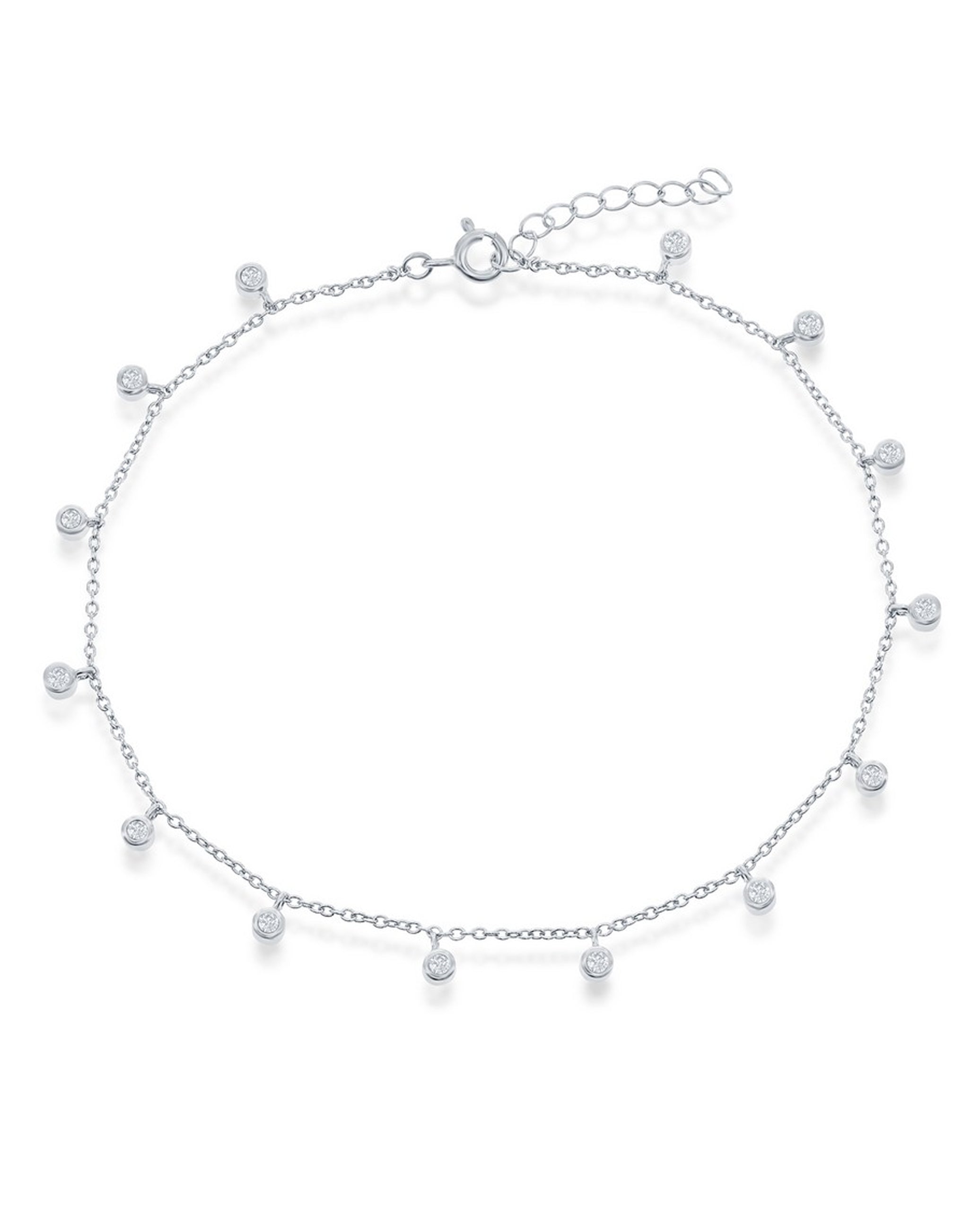 Sterling Silver Bezel Set CZ Anklet