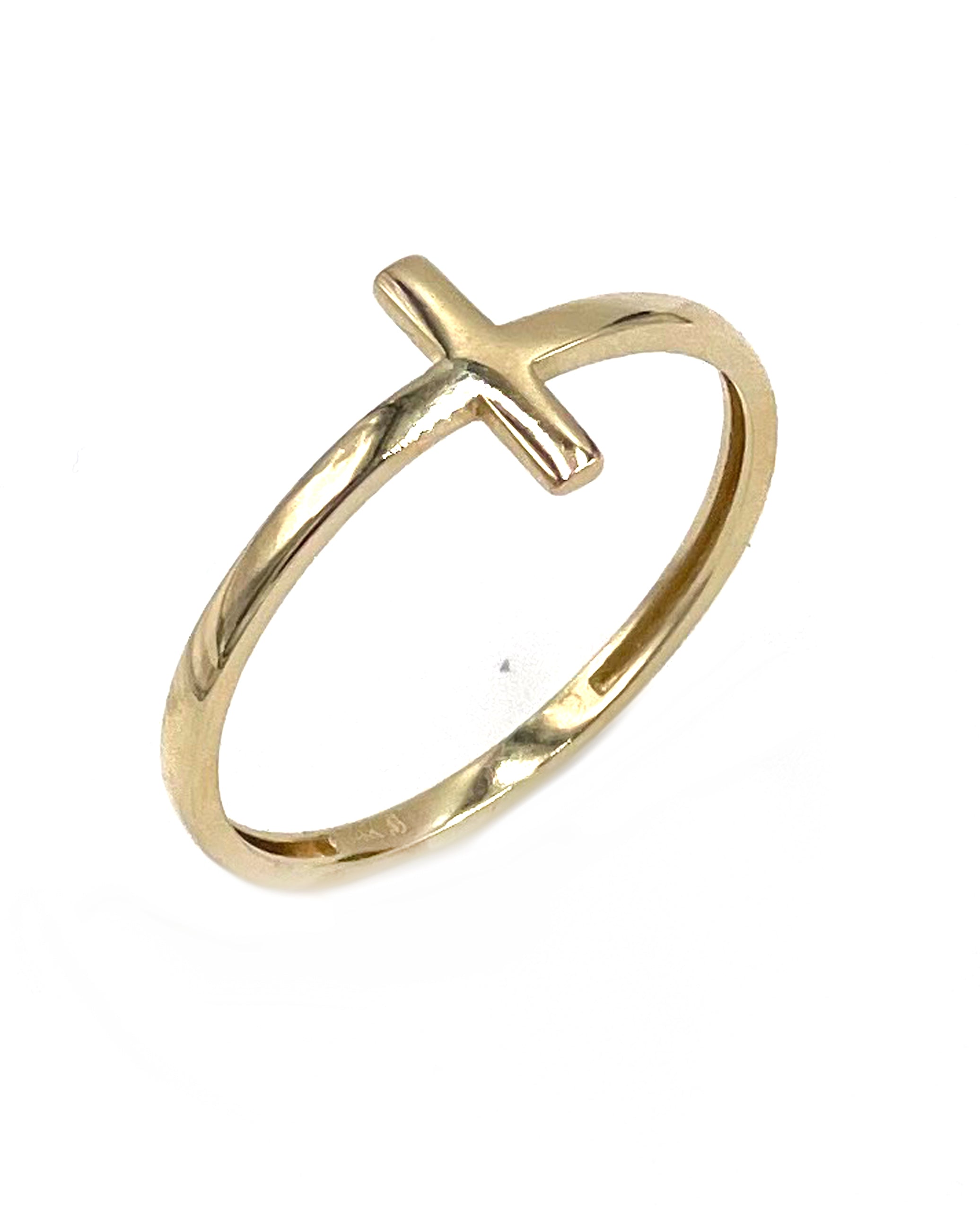 14K Yellow Gold Plain Cross Ring