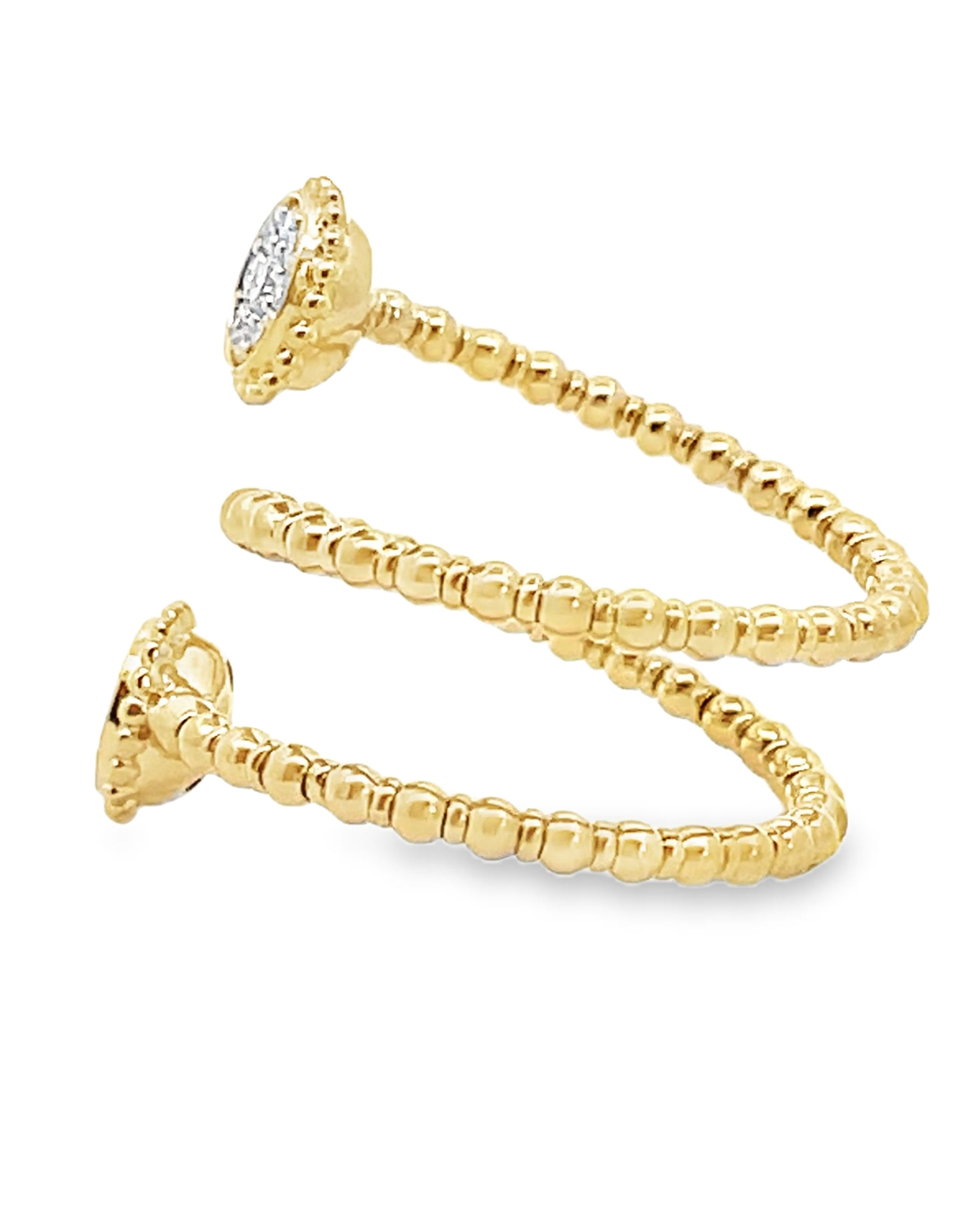 14K Yellow Gold Diamond Three Layer Spiral Flexible Ring