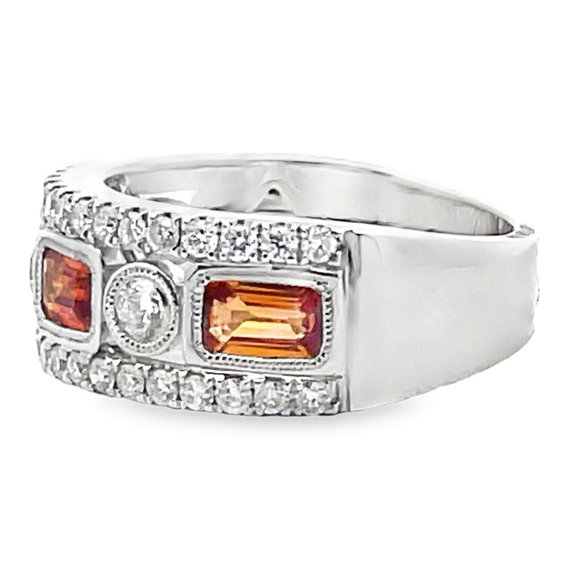 18K White Gold Orange Sapphire & Diamond Ring
