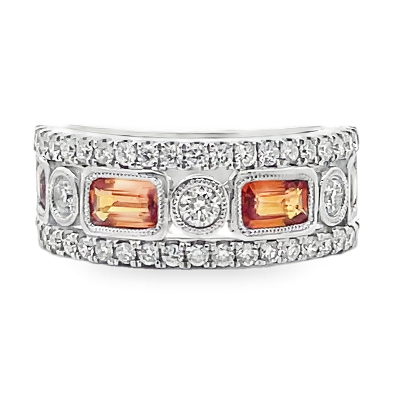 18K White Gold Orange Sapphire & Diamond Ring