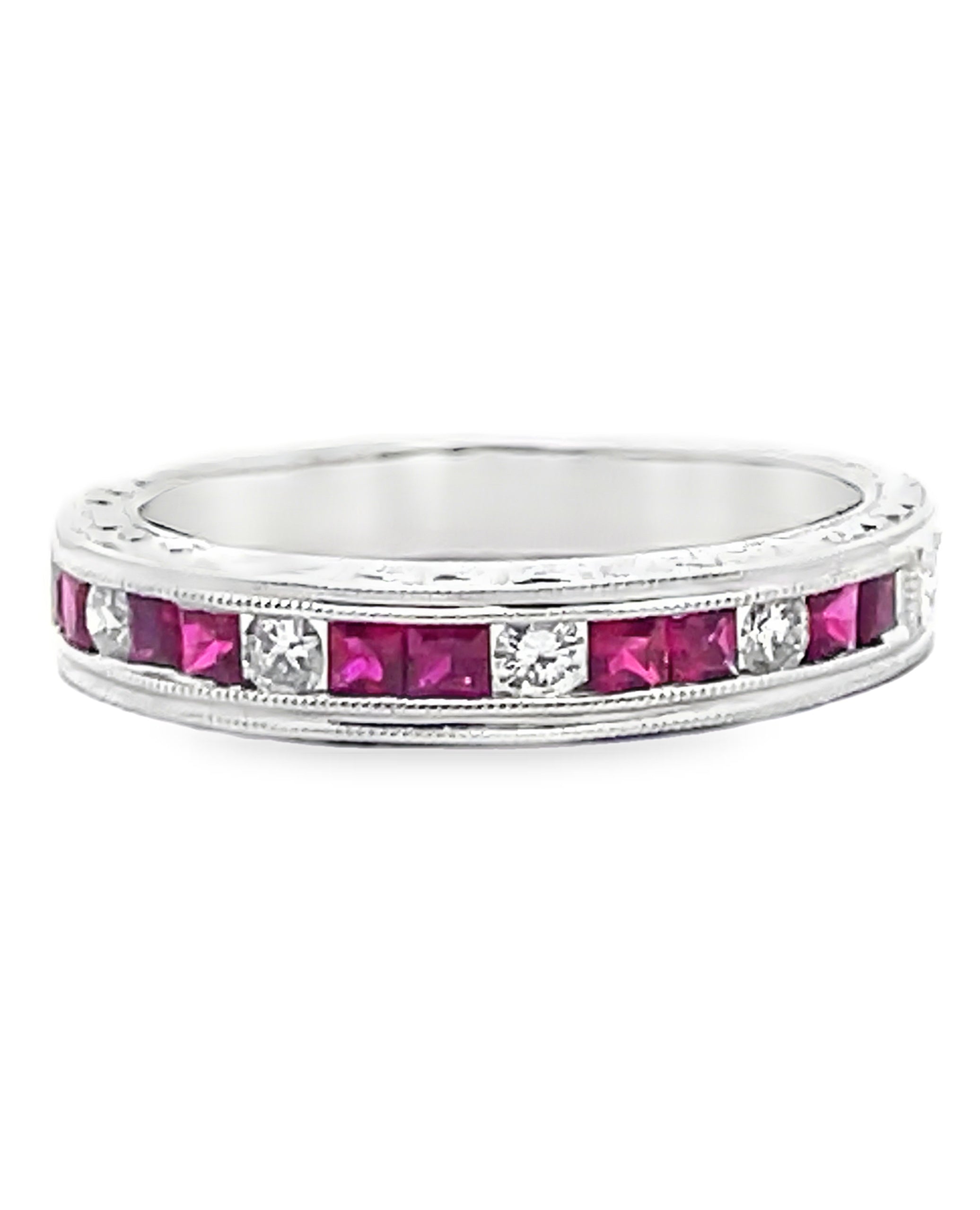 0.43 Carats Rubies and 0.14 Carats Diamond Ring in 18K White Gold